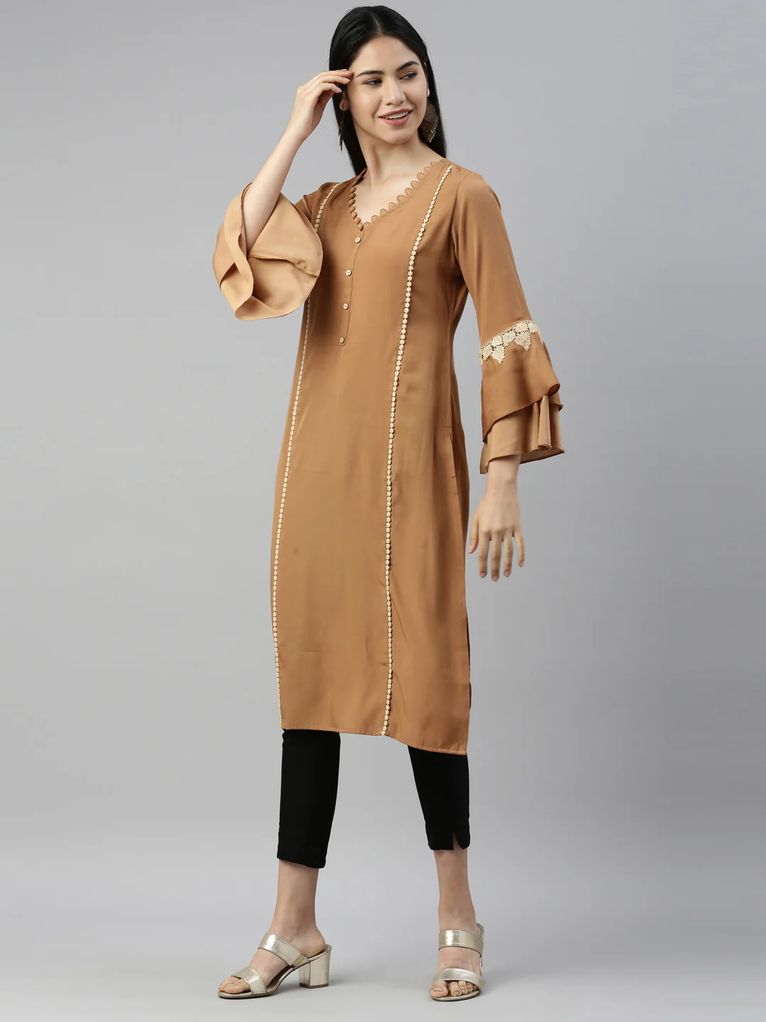 Neerus D Beige Color Rayon Fabric Kurta - Image 3