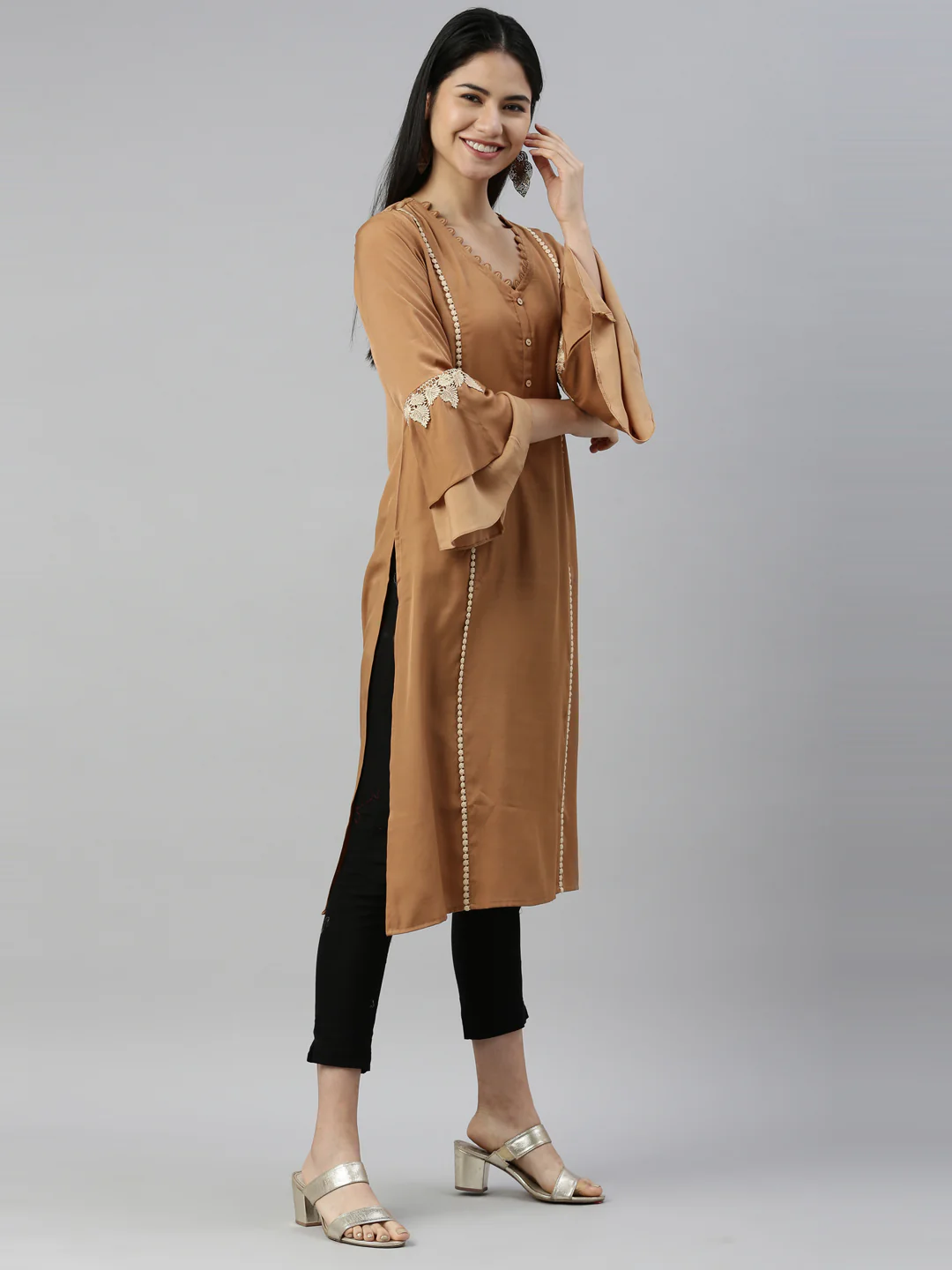 Neerus D Beige Color Rayon Fabric Kurta - Image 4