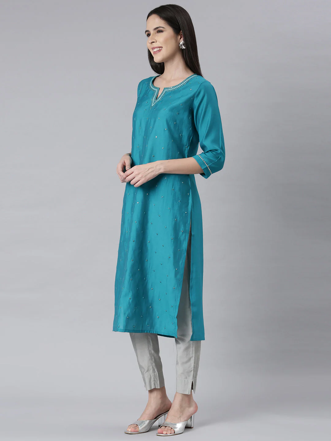 Neerus D Rama Panelled Straight Embellished Kurta - Image 2