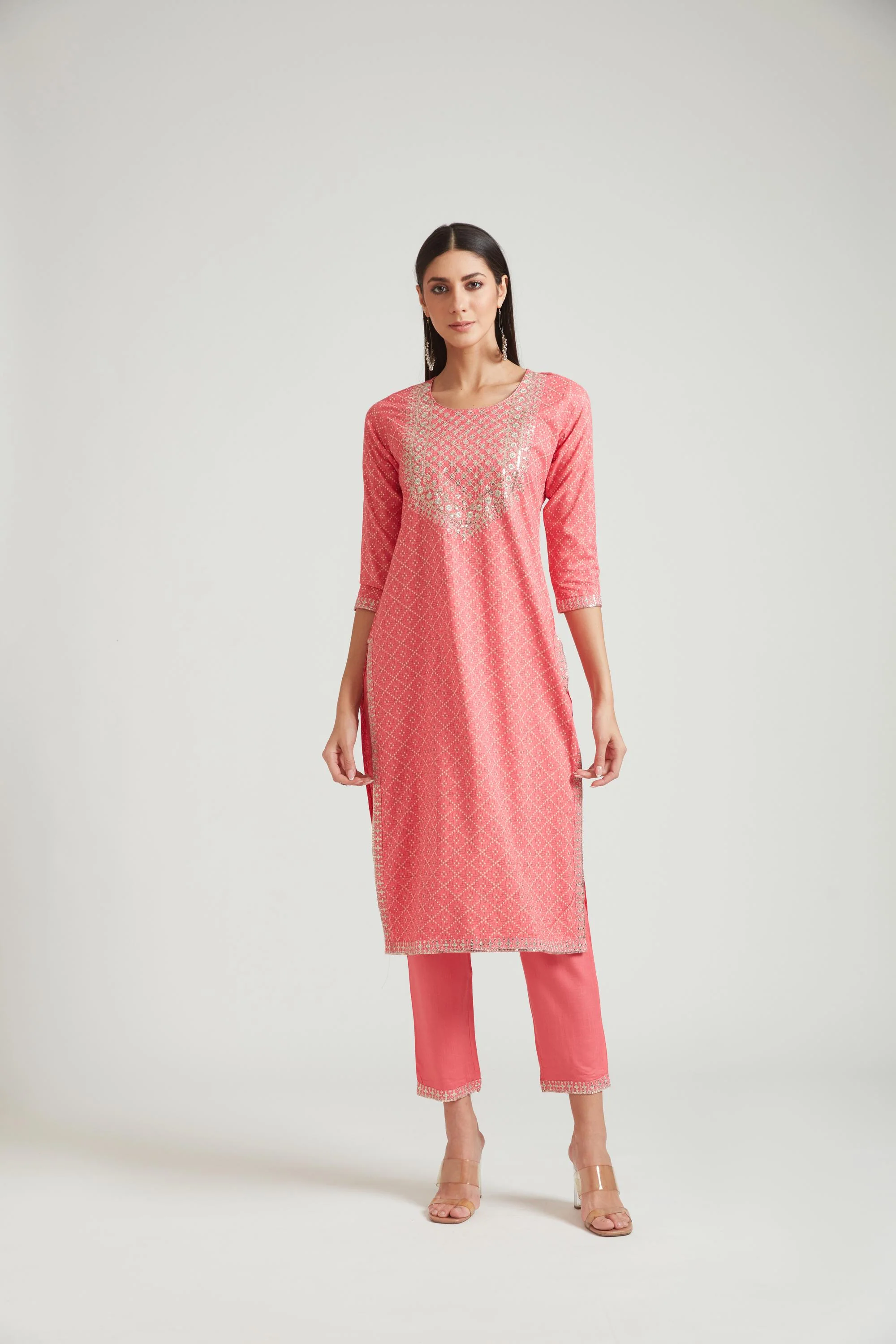 Neerus Deep Caramine Color Cotton Fabric Salwar Kameez - Image 3