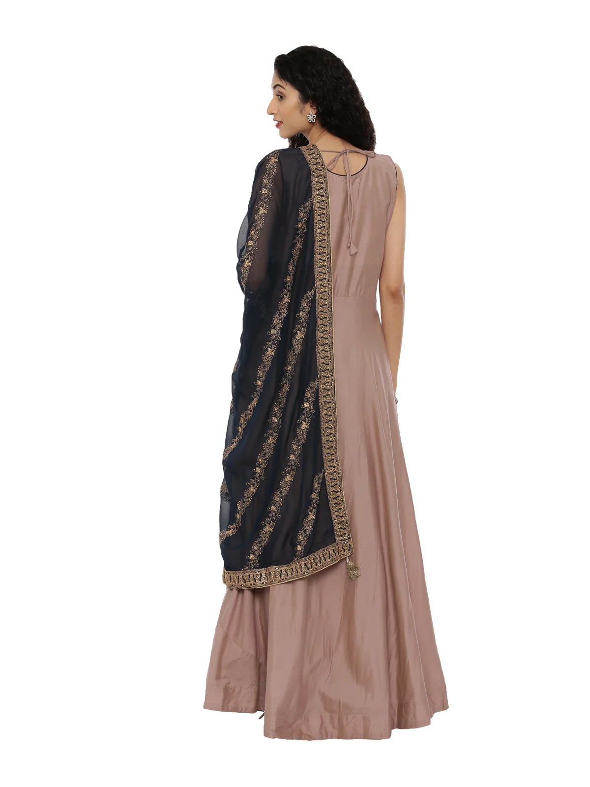 Neerus Dusty Pink Embroidered Kurta With Churidar & Dupatta - Image 4