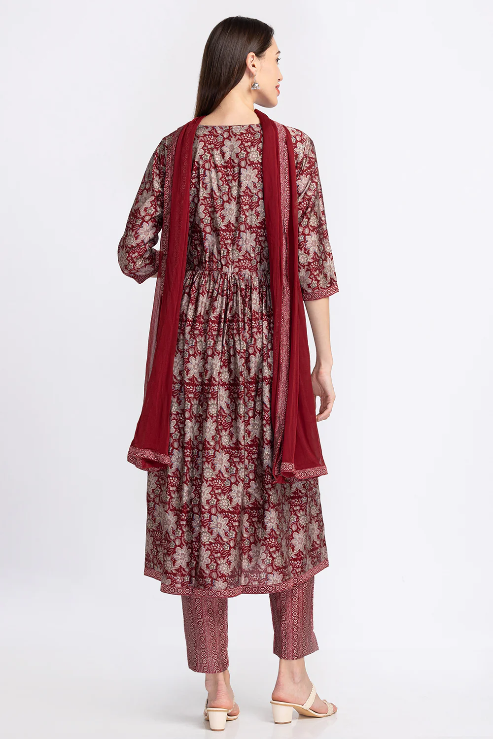 Neerus Embroidered A-Line Kurta with Trousers With Dupatta - Image 4