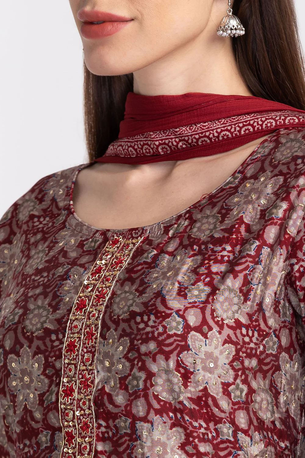 Neerus Embroidered A-Line Kurta with Trousers With Dupatta - Image 5