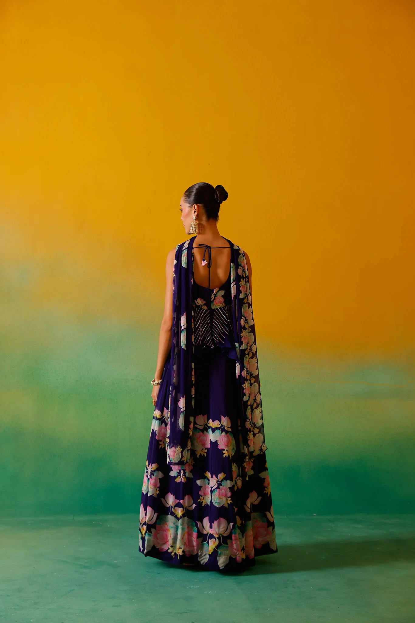 Neerus Purple Embroidery and beads work Organza Fabric Ghagra Set - Image 5