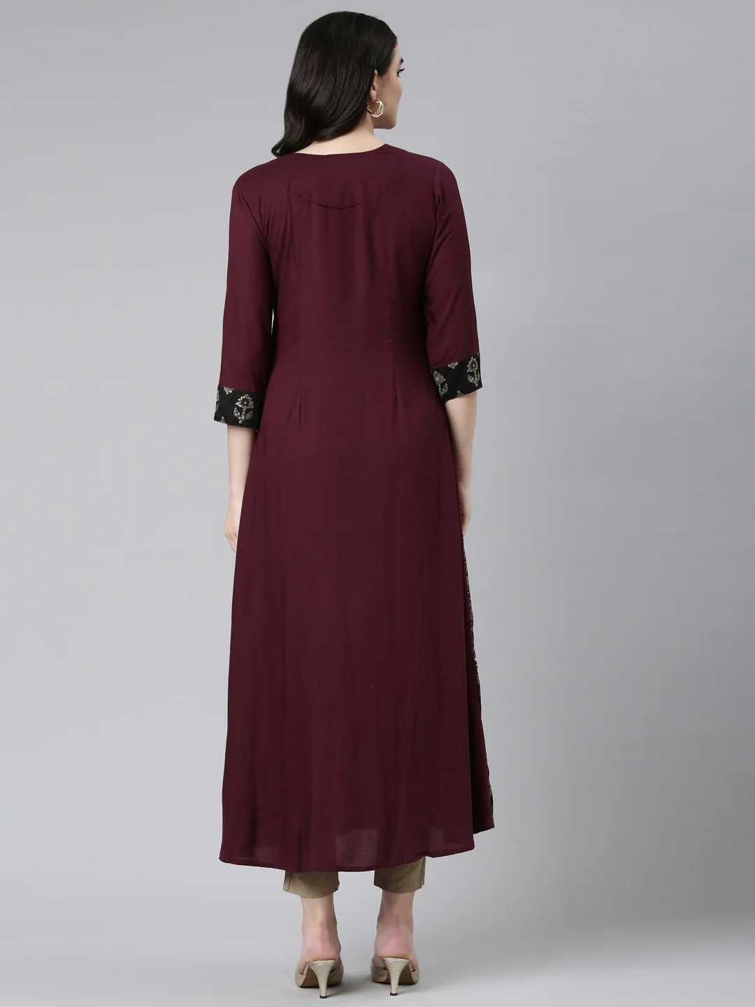 Neerus Ethnic Motifs Printed Mirror Work  Gathered A Line Kurta - Image 3