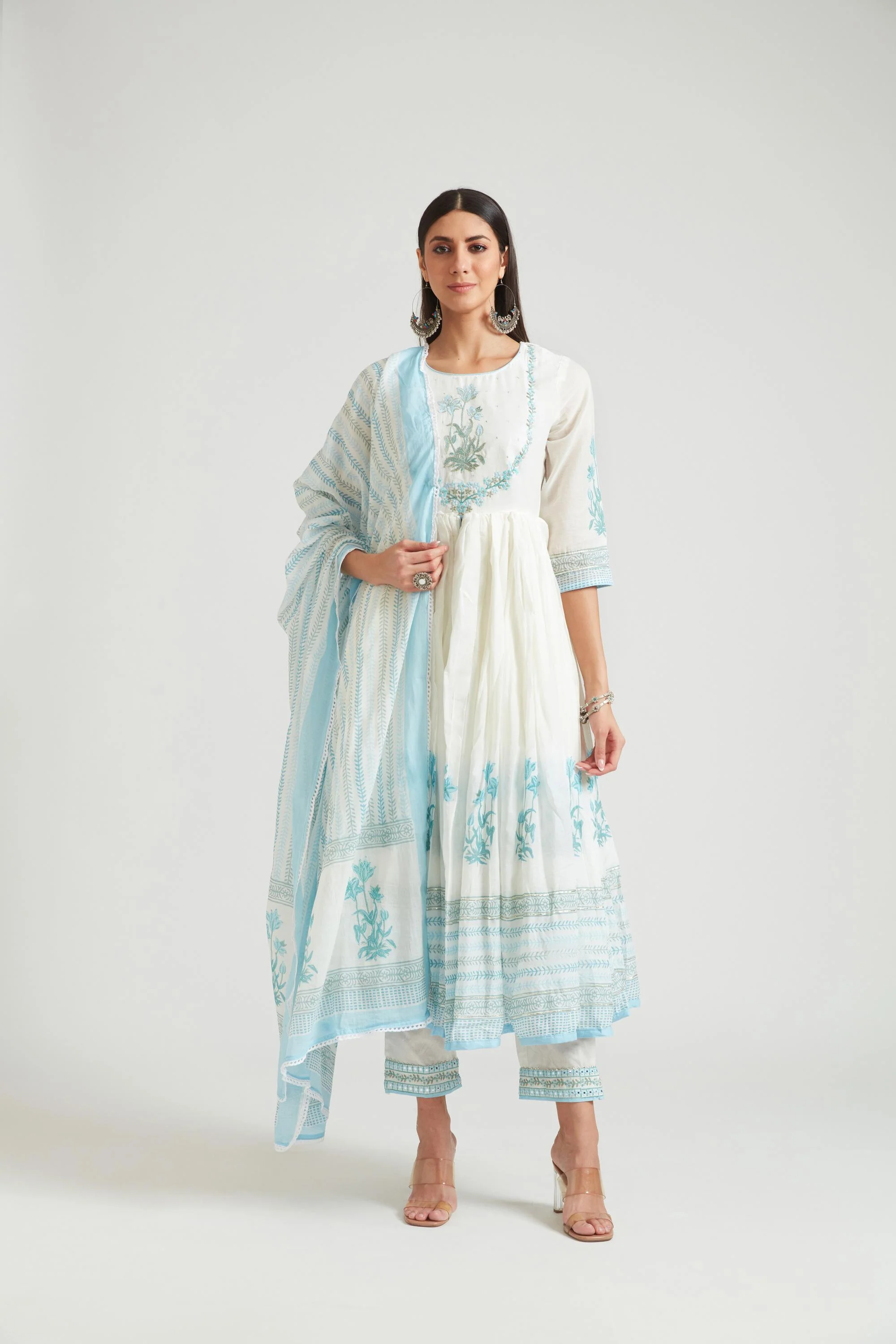 Neerus Ferozi Color Chanderi Fabric Kurta Set - Image 4