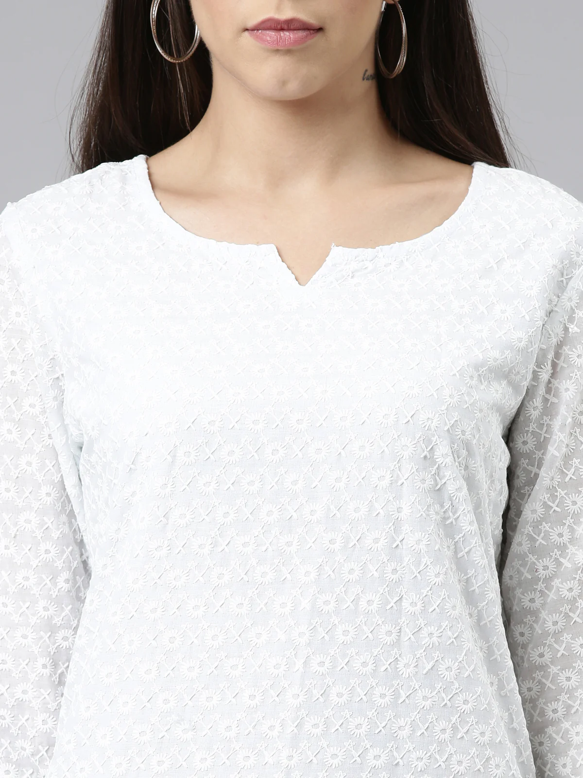 Neerus Ferozi Color Chiken Fabric Kurta - Image 4