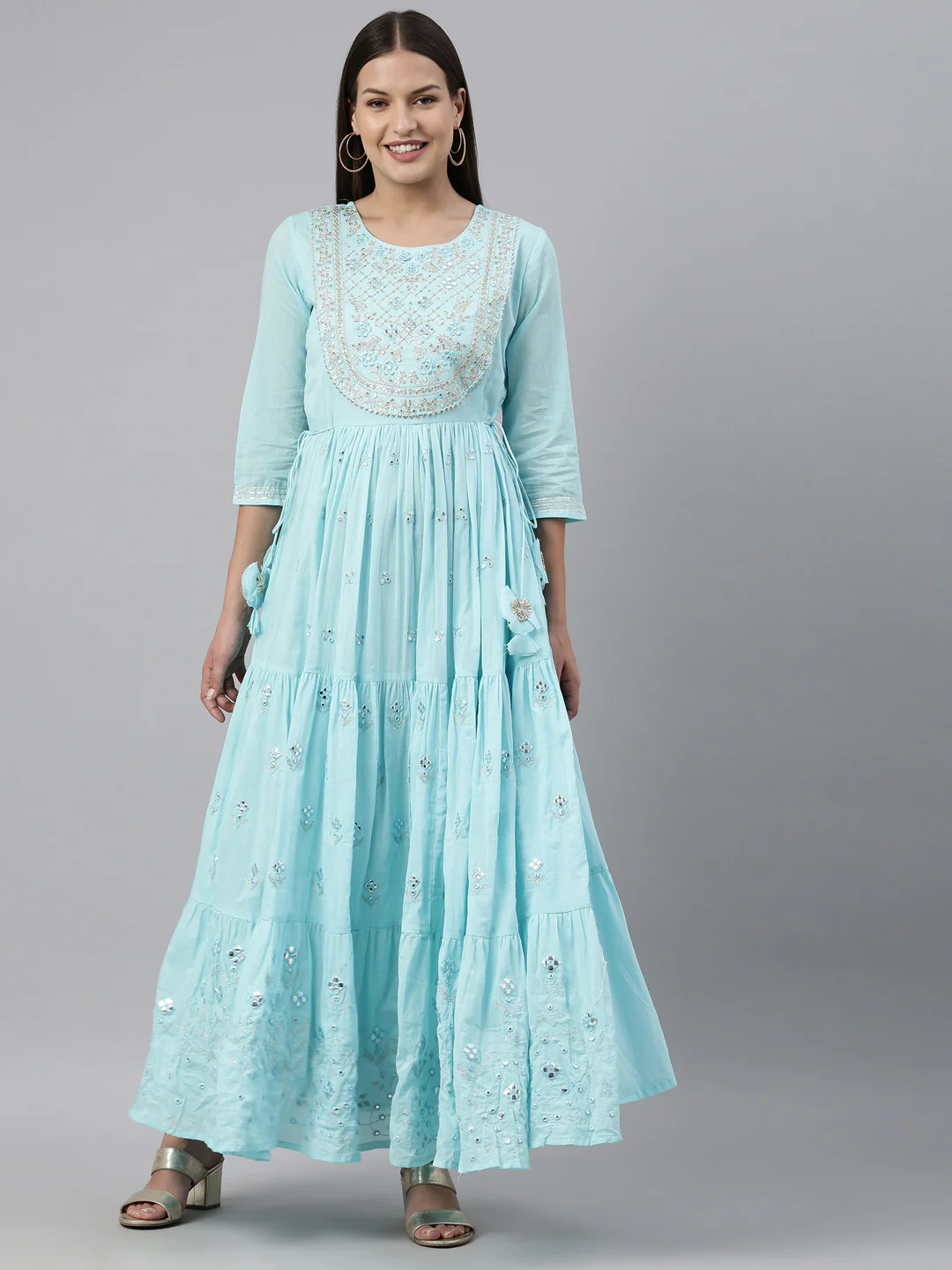 Neerus Ferozi Color Cotton Fabric Kurta