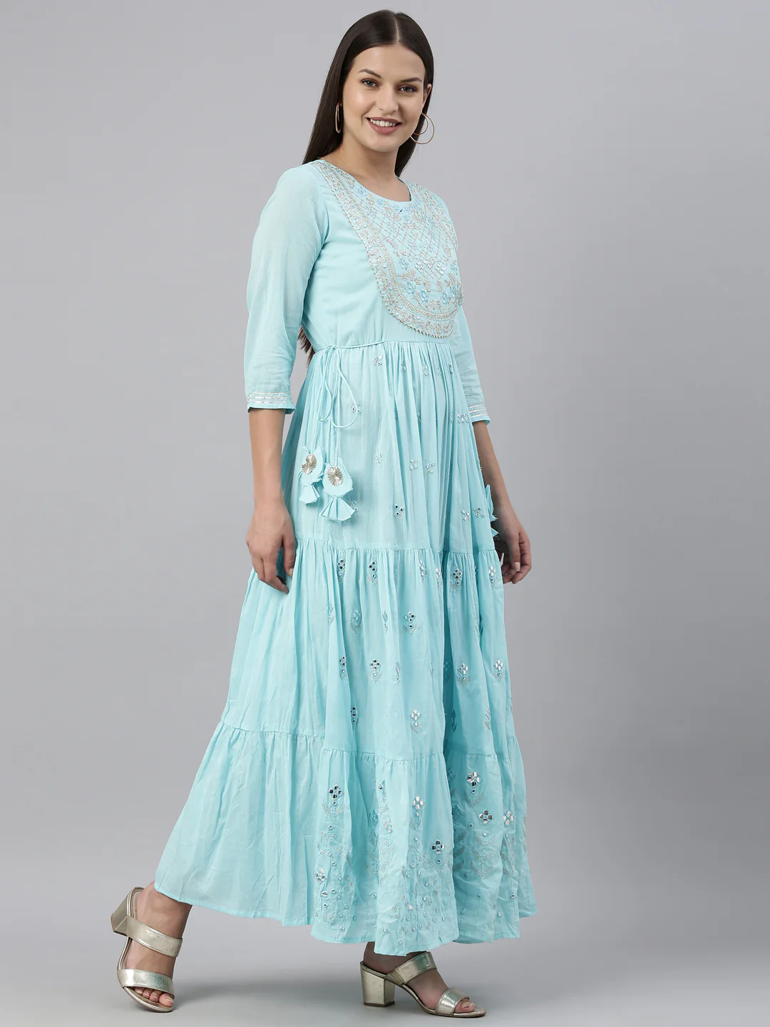 Neerus Ferozi Color Cotton Fabric Kurta - Image 4