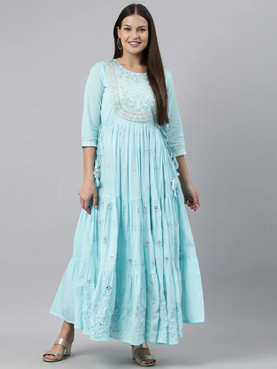 Neerus Ferozi Color Cotton Fabric Kurta - Image 6