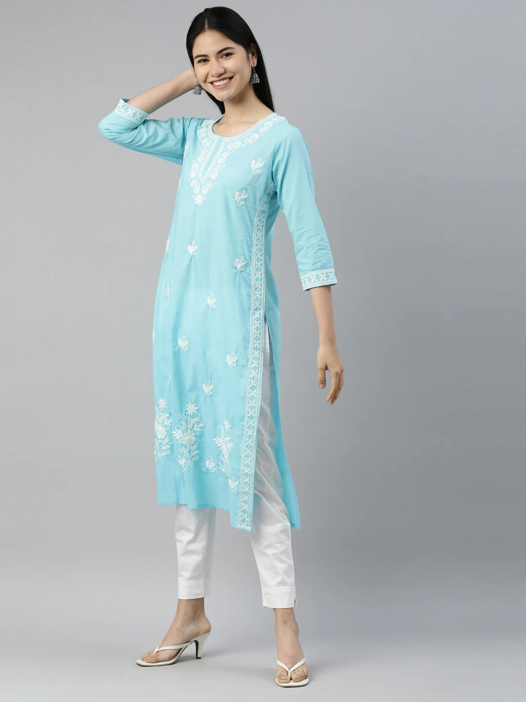 Neerus Ferozi Color Cotton Fabric Kurta - Image 3