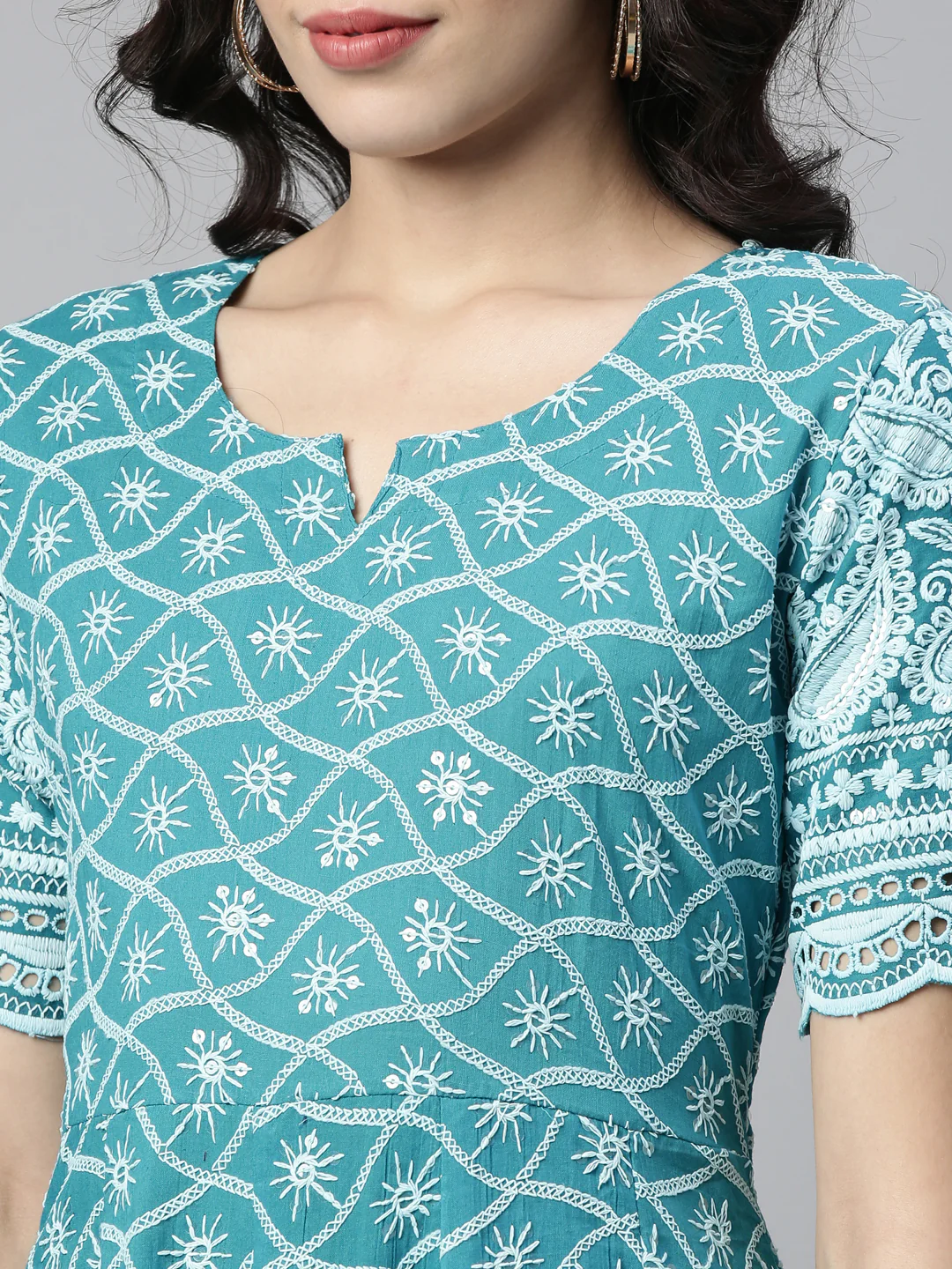 Neerus Ferozi Color Cotton Fabric Kurta - Image 3
