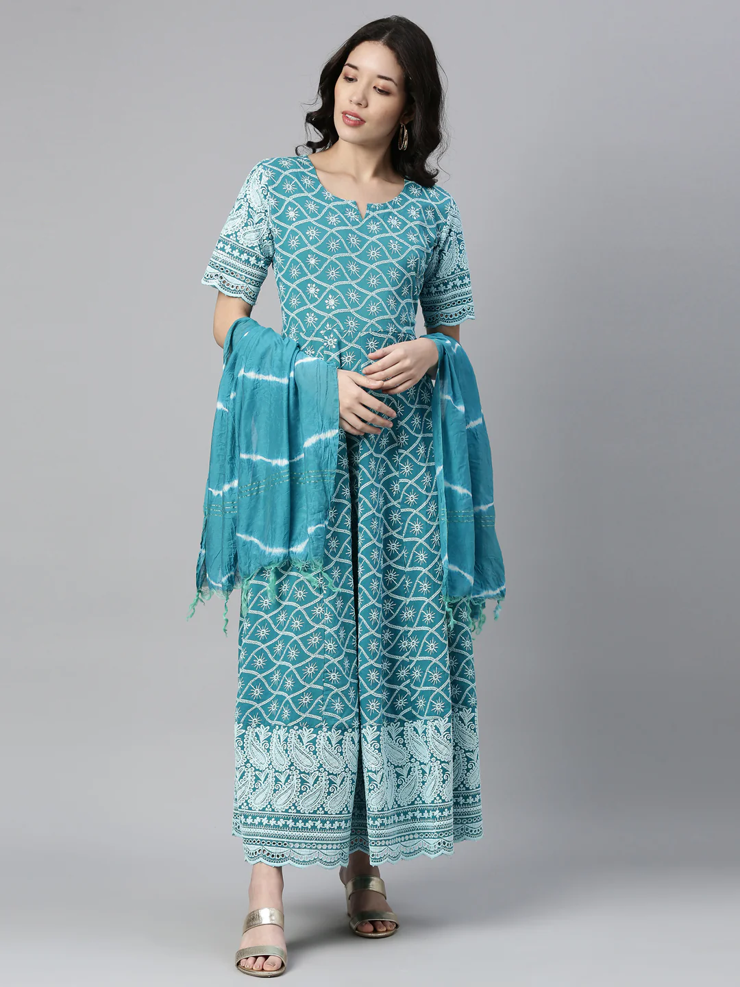 Neerus Ferozi Color Cotton Fabric Kurta - Image 4