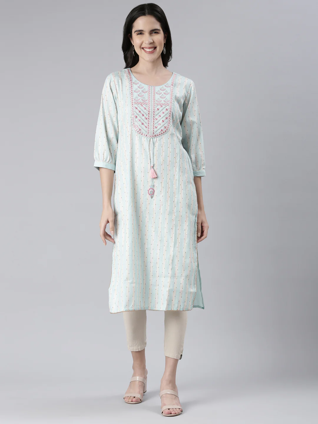 Neerus Ferozi Straight Embroidered Cotton Kurta