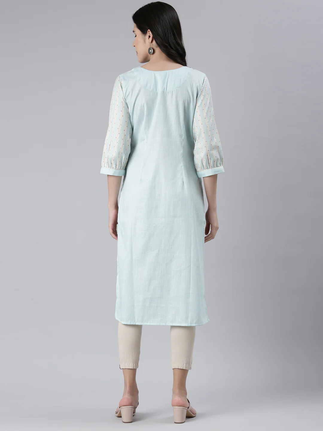 Neerus Ferozi Straight Embroidered Cotton Kurta - Image 3