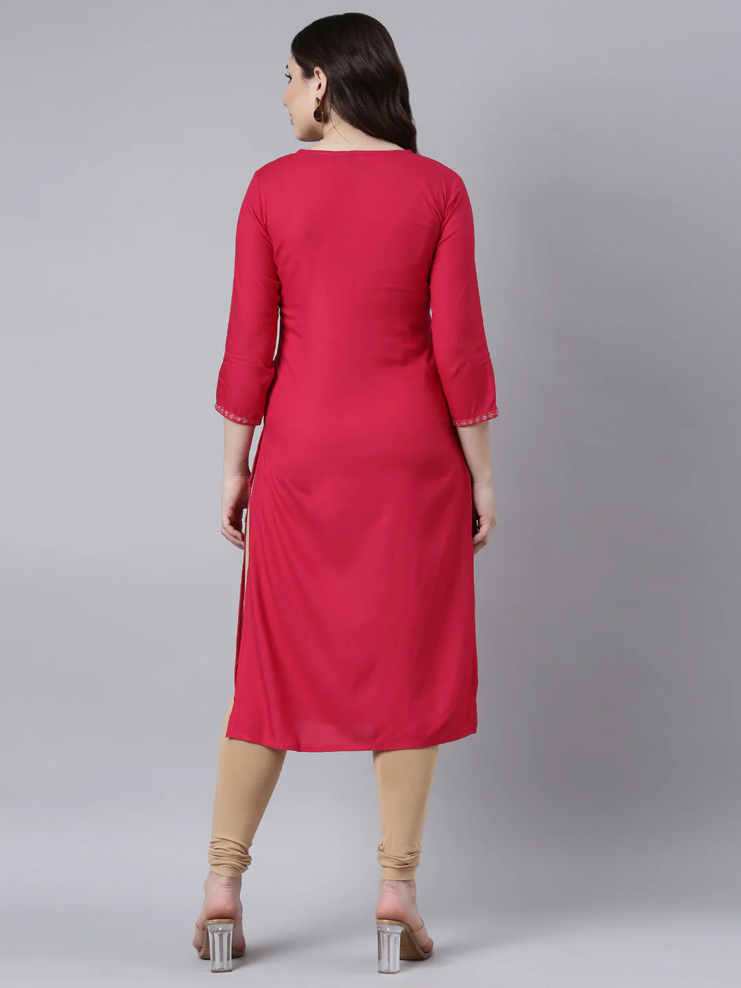 Neerus Floral Embroidered Sequinned Panelled Kurta - Image 3