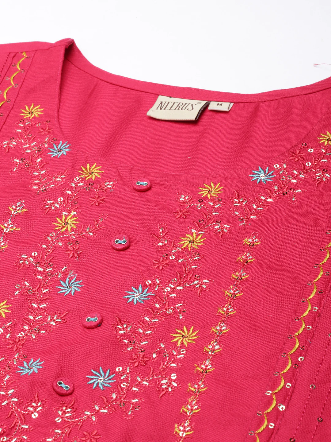 Neerus Floral Embroidered Sequinned Panelled Kurta - Image 4