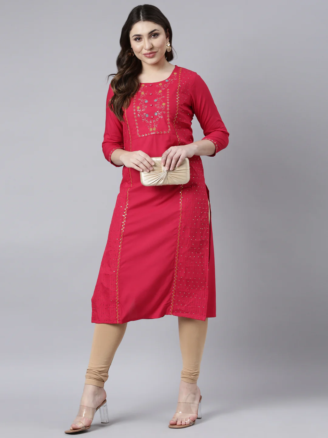 Neerus Floral Embroidered Sequinned Panelled Kurta - Image 5