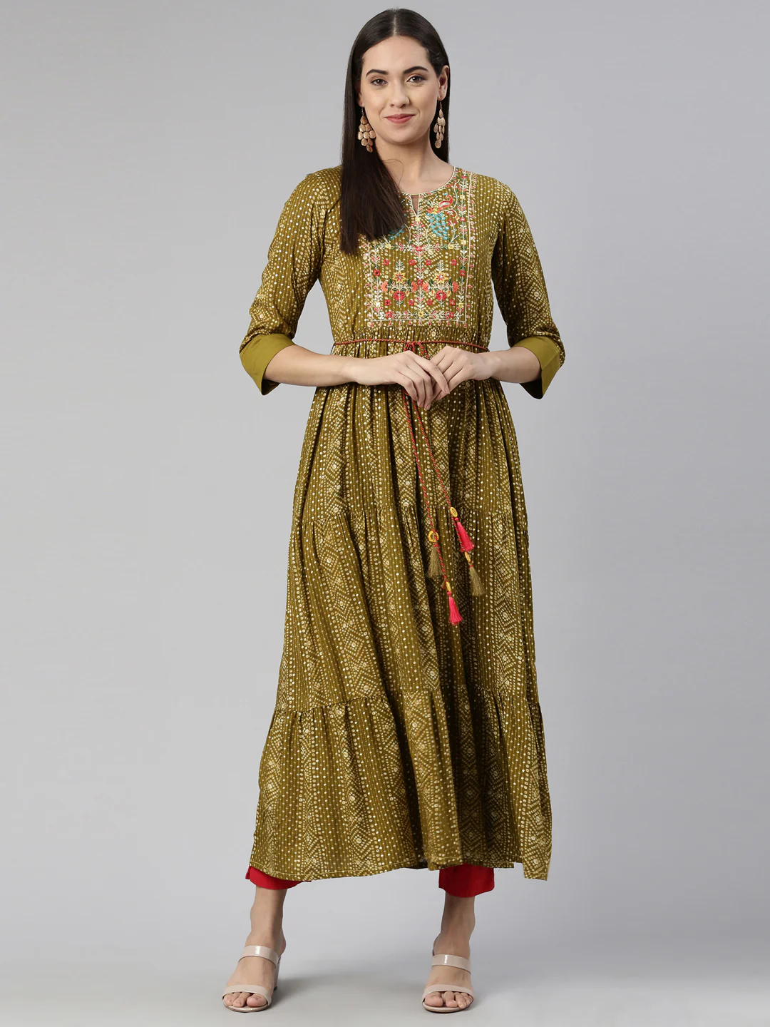 Neerus Floral Keyhole Neck Ethnic Midi Dress - Image 5