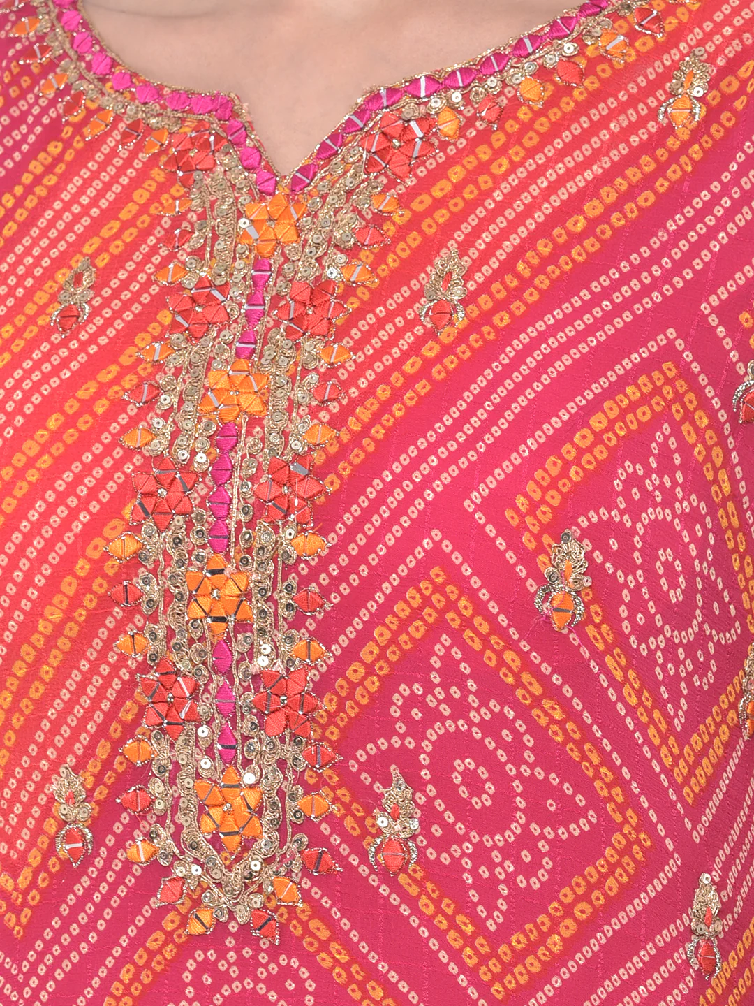 Neerus Fuchsia Bandhani Kurta With Sharara & Dupatta - Image 4