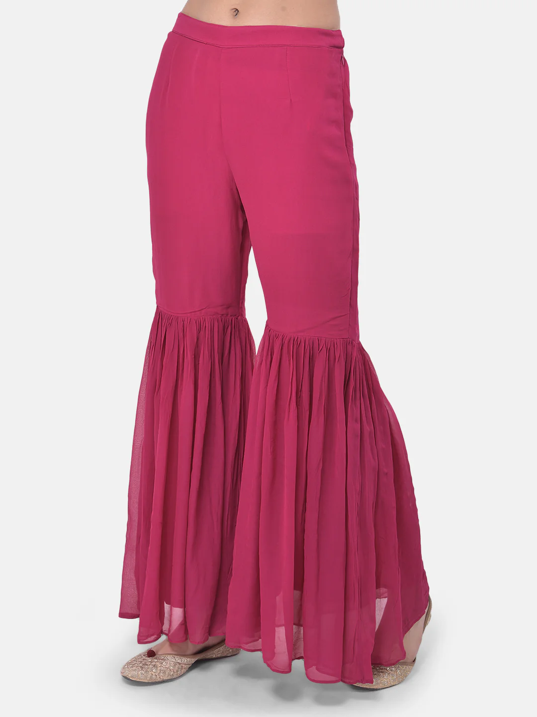 Neerus Fuchsia Bandhani Kurta With Sharara & Dupatta - Image 7
