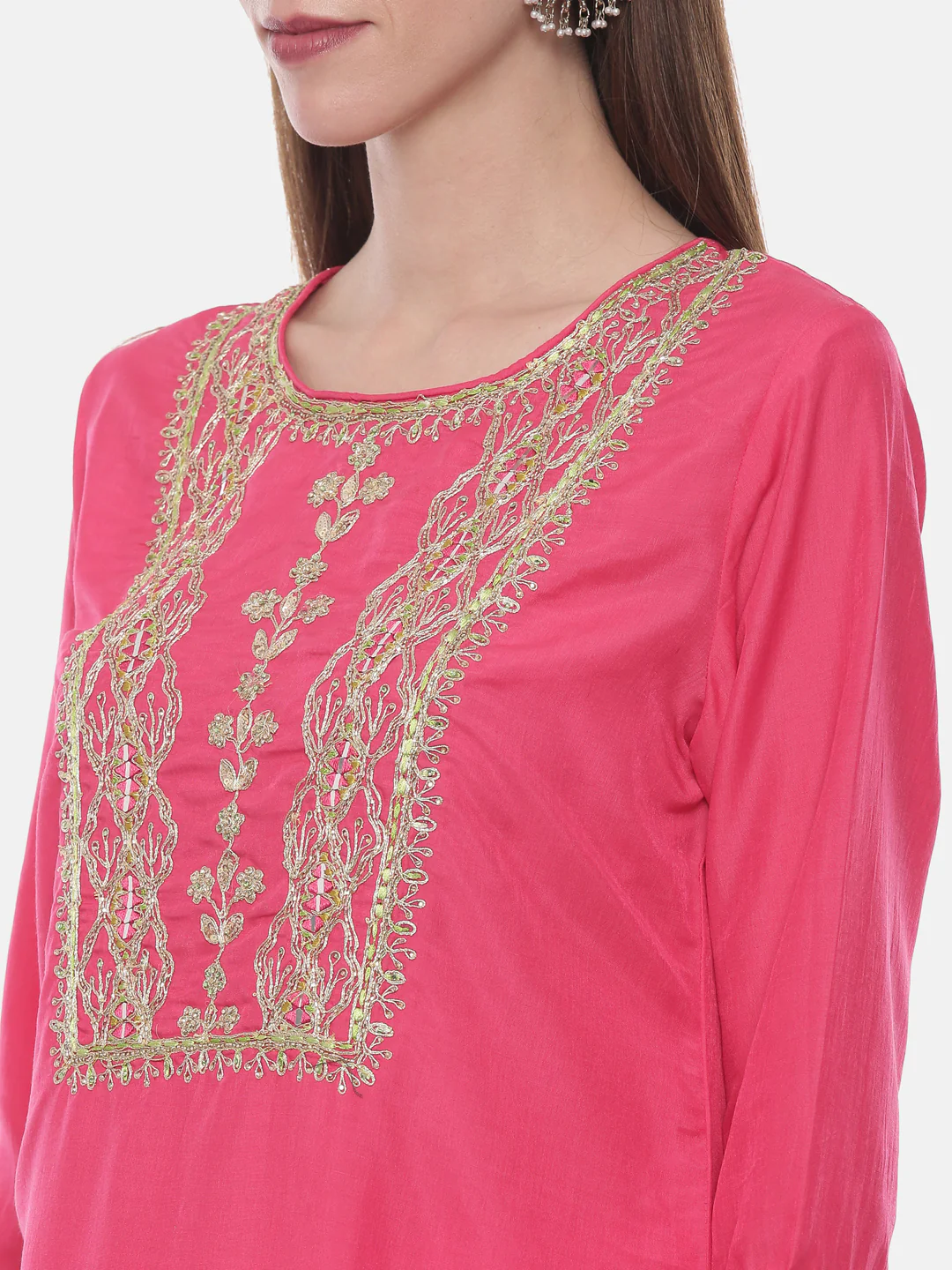 Neerus Fushia Color Muslin Fabric Suit-Pant - Image 3