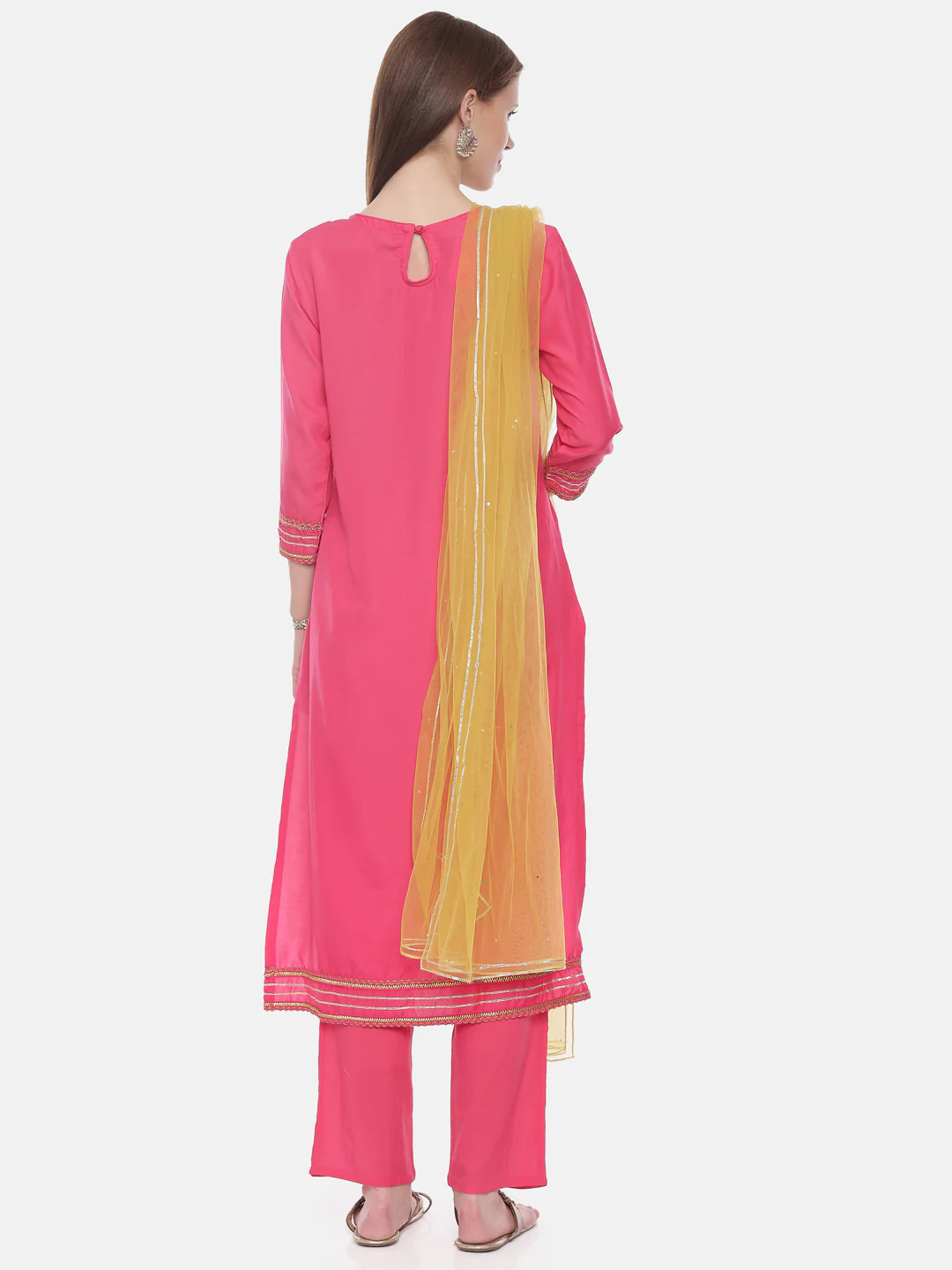Neerus Fushia Color Muslin Fabric Suit-Pant - Image 6
