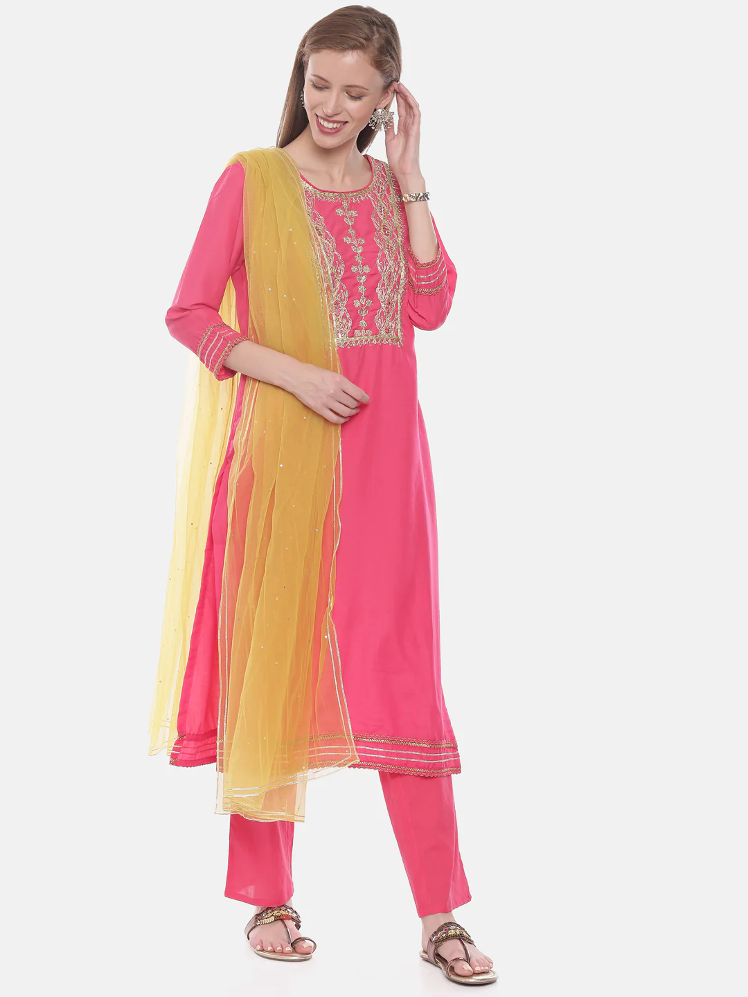 Neerus Fushia Color Muslin Fabric Suit-Pant - Image 7