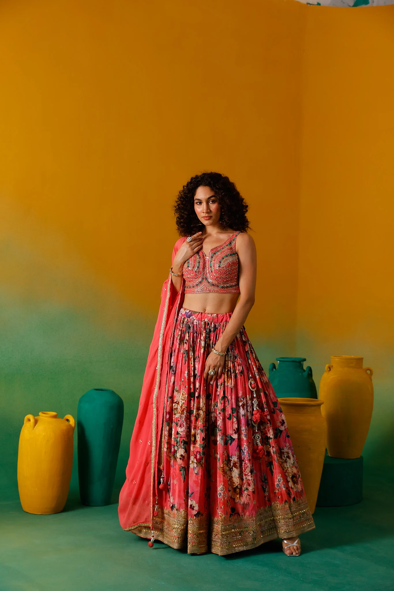 Neerus Gajari Embroidery work Crepe Fabric Ghagra Set - Image 4