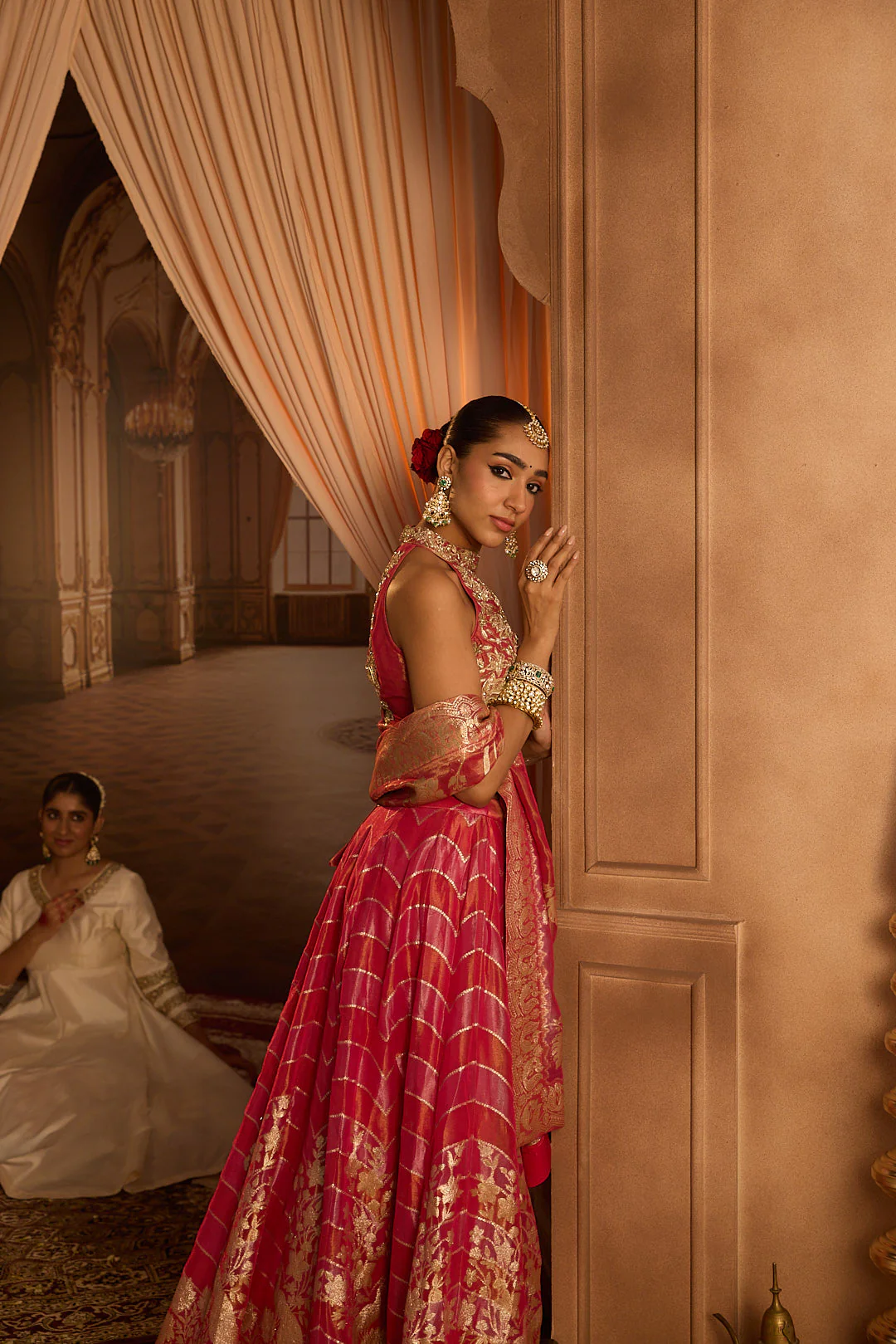 Neerus Gajari Embroidery Work Tissue Fabric Ghagra Set - Image 12