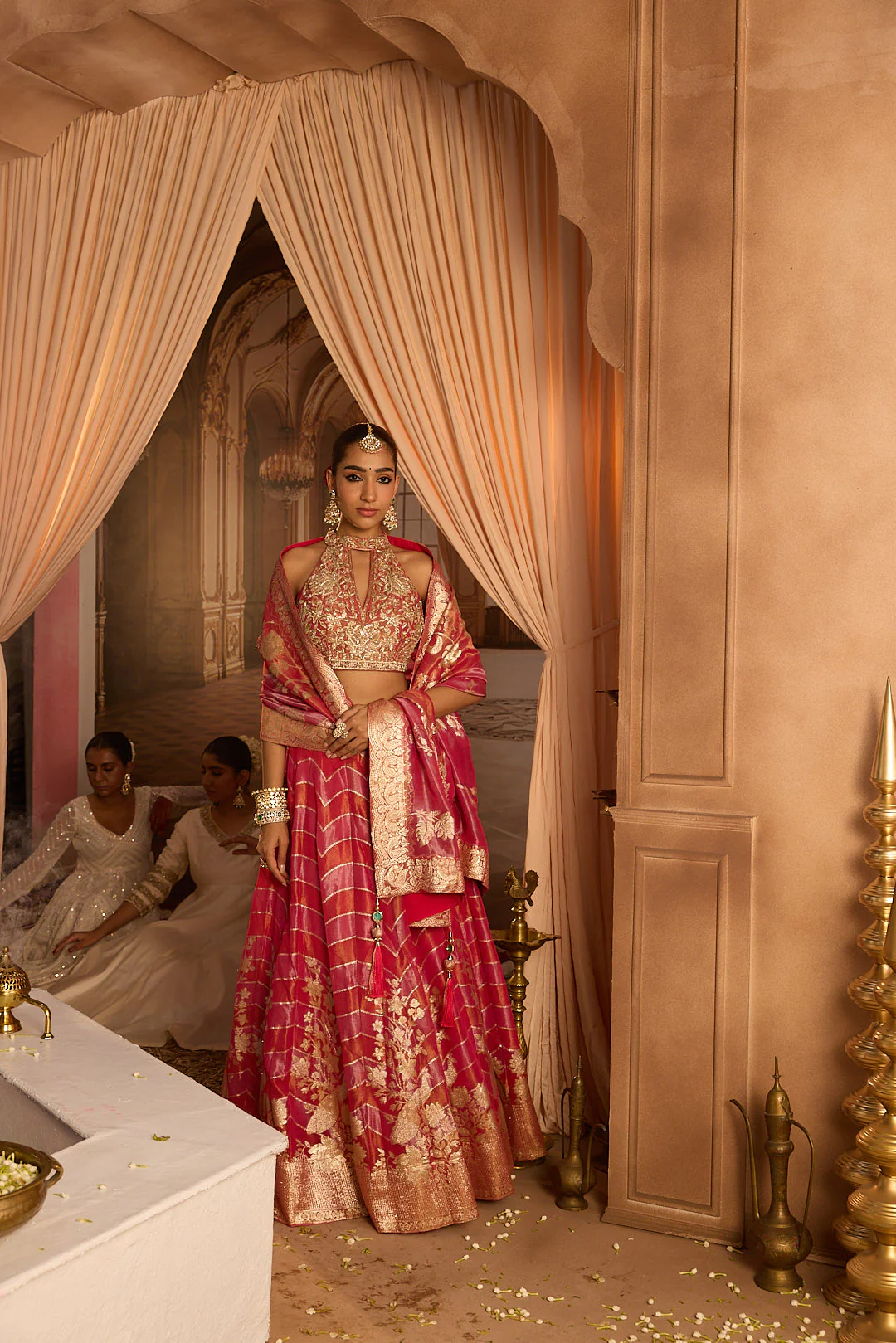 Neerus Gajari Embroidery Work Tissue Fabric Ghagra Set - Image 4