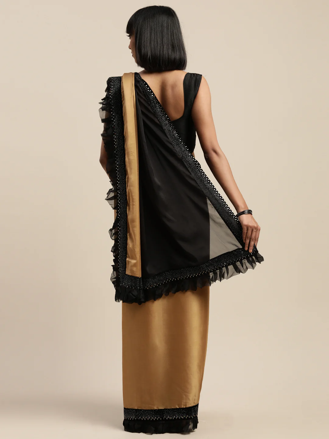 Neerus Gold & Black Embellished Saree With Blouse - Image 2