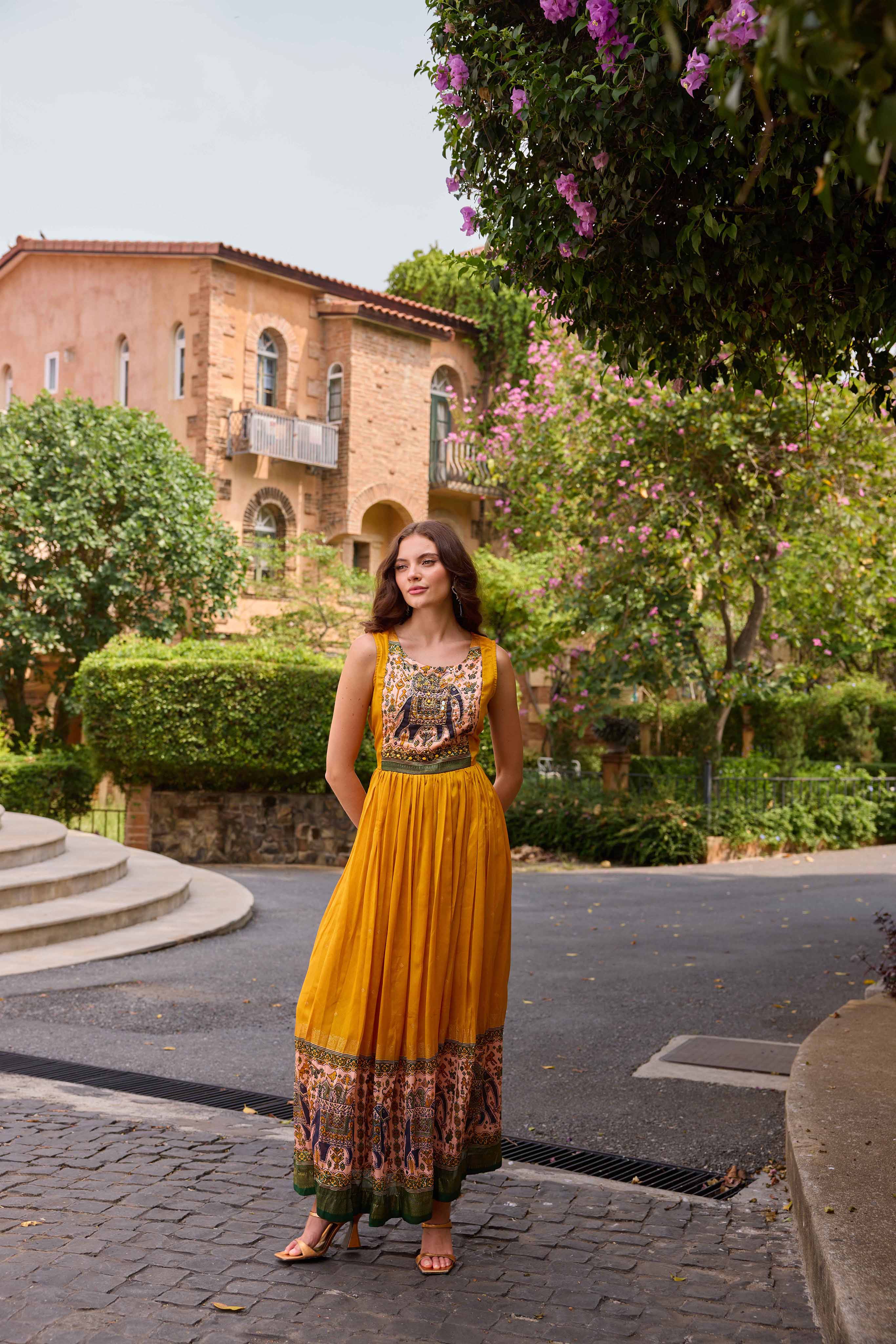 Neerus Gold Casual Maxi Solid Dresses - Image 2