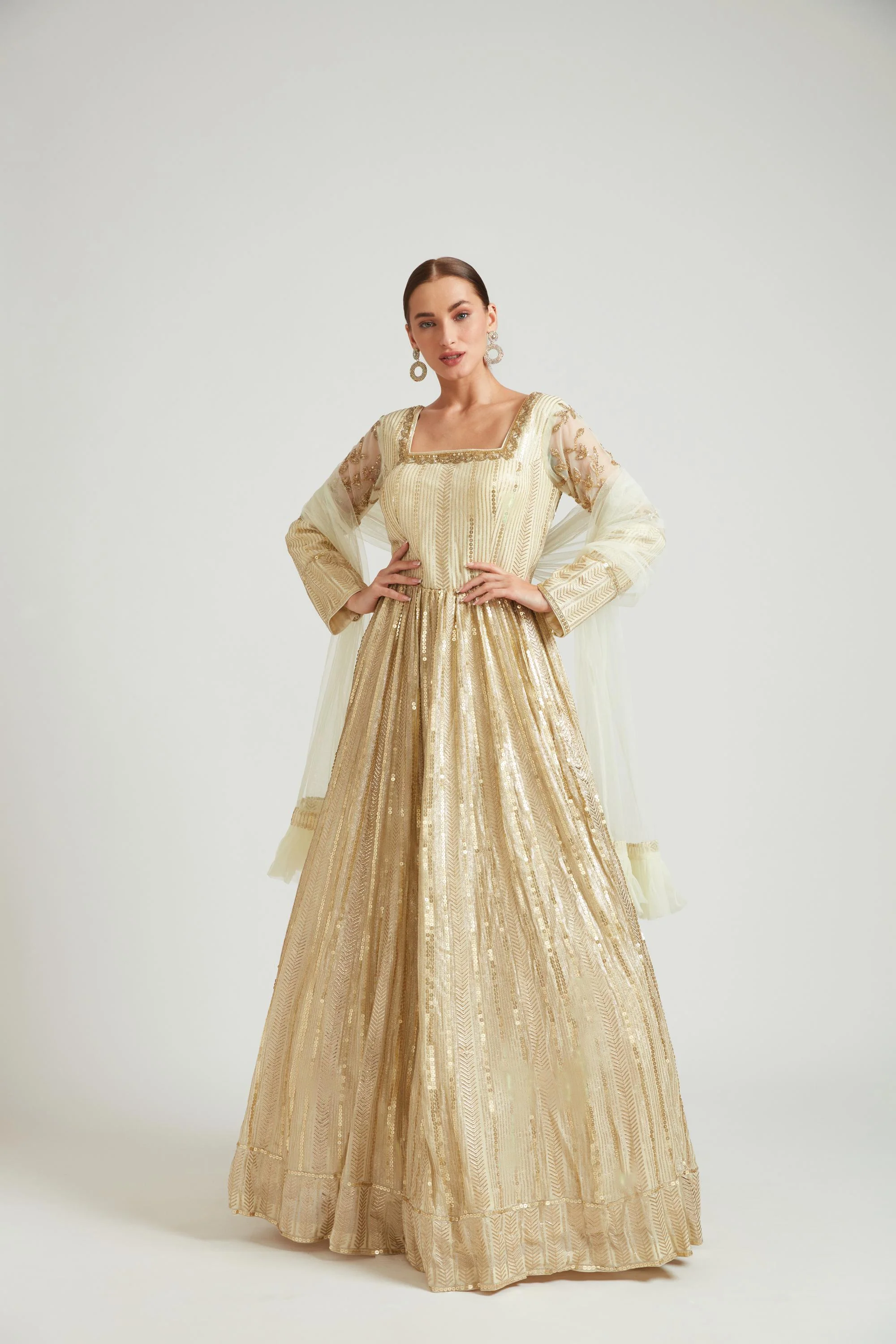 Neerus Gold Color Georgette Fabric Anarkali - Image 2