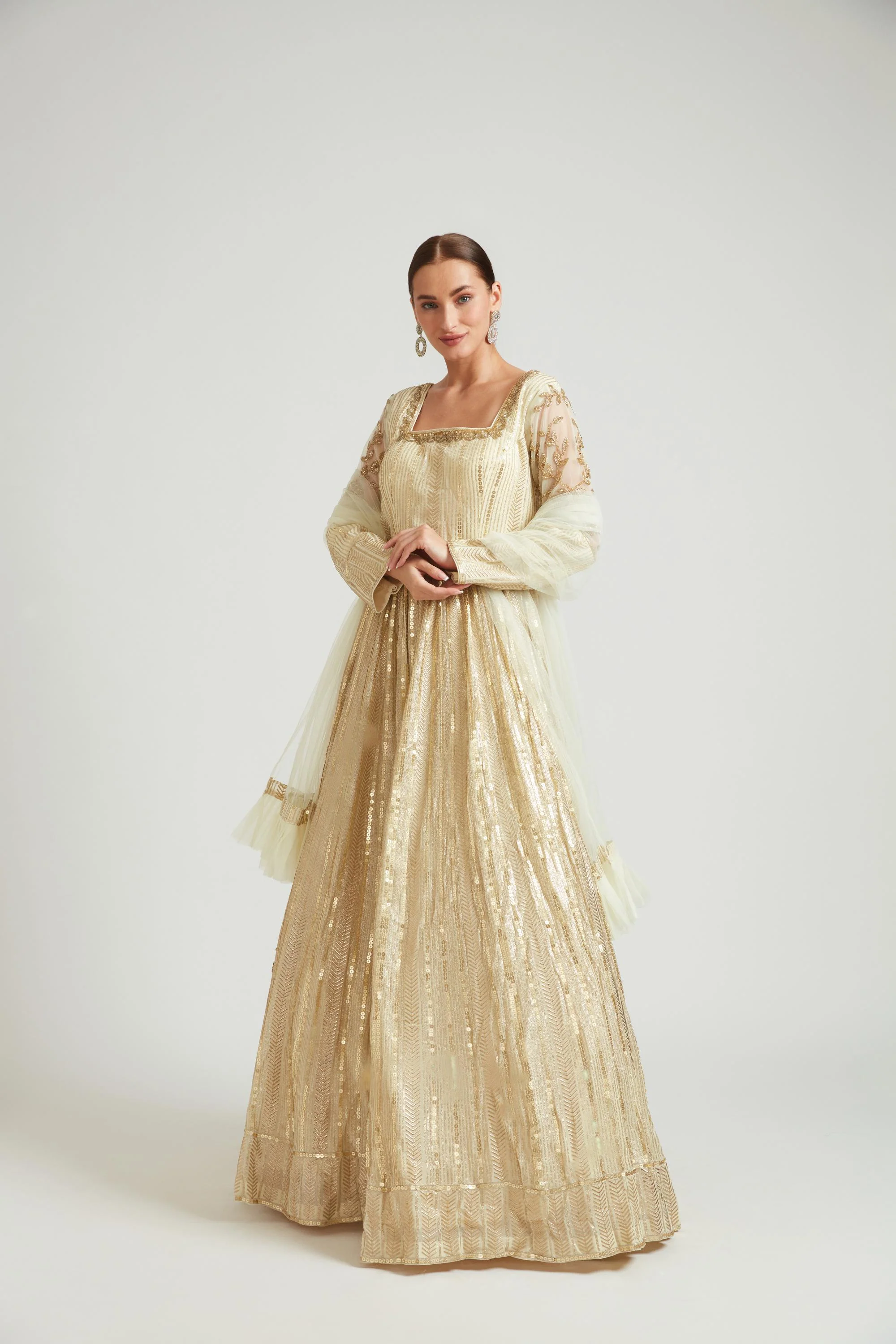 Neerus Gold Color Georgette Fabric Anarkali - Image 4