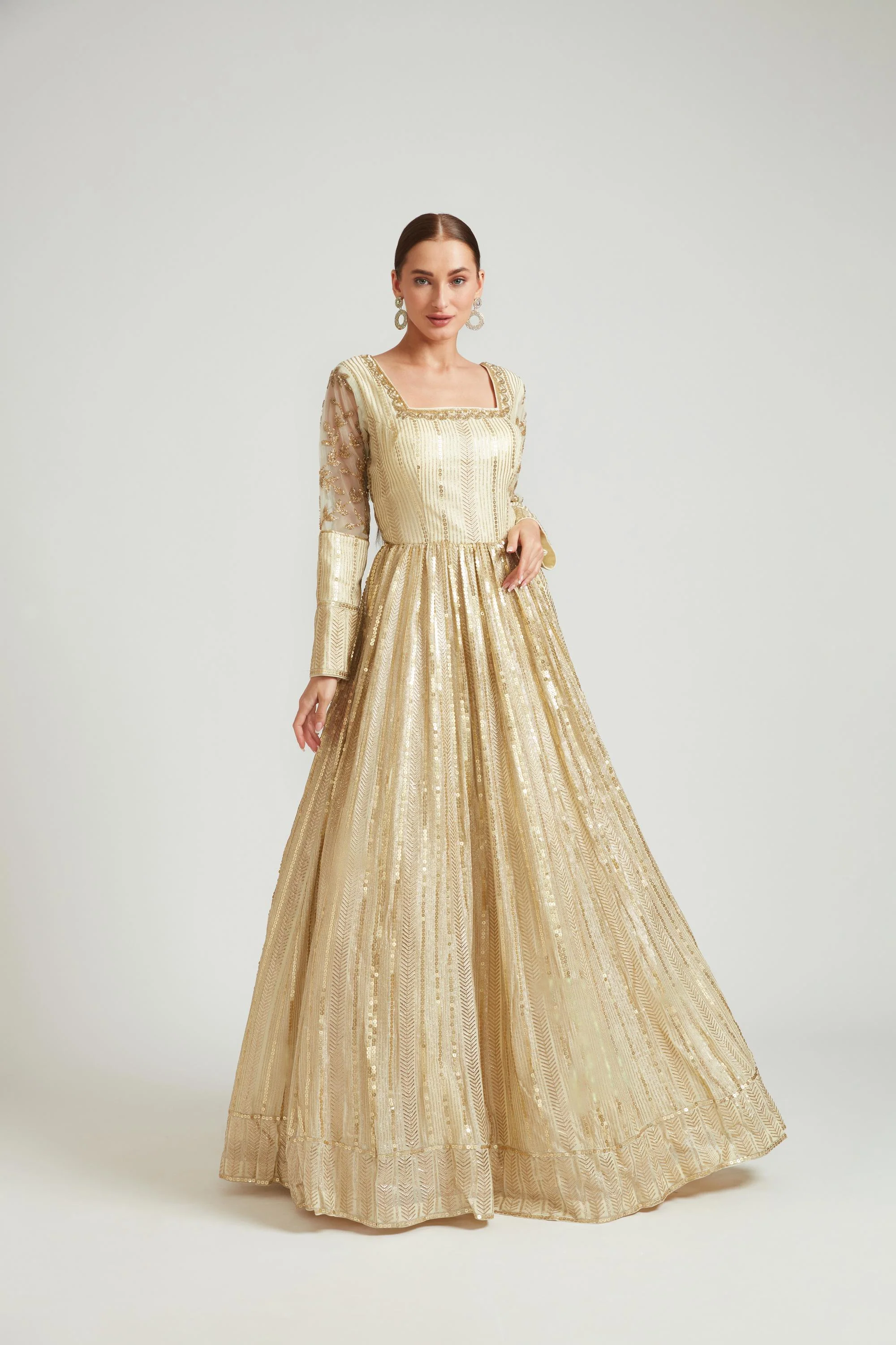 Neerus Gold Color Georgette Fabric Anarkali - Image 6