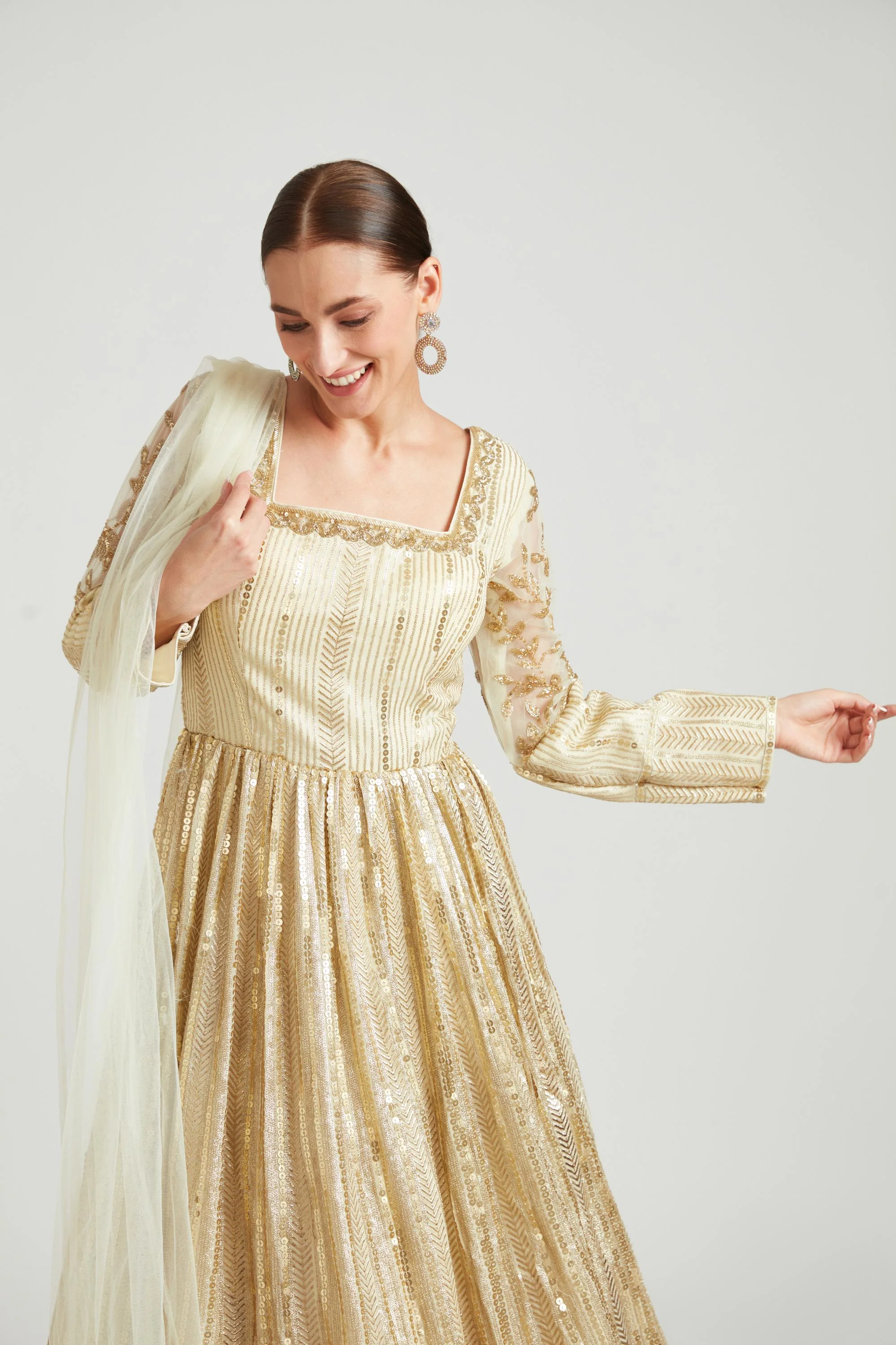Neerus Gold Color Georgette Fabric Anarkali - Image 8