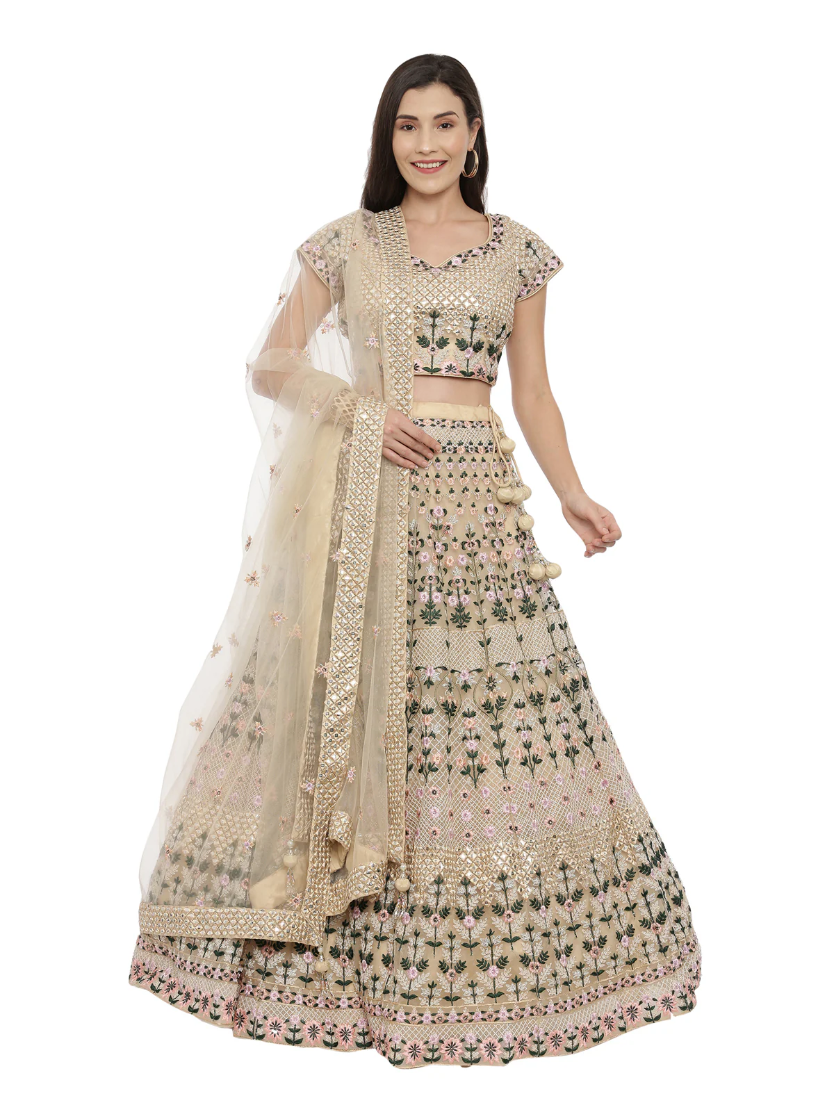 Neerus Gold Color Nett Fabric Ghagra Set