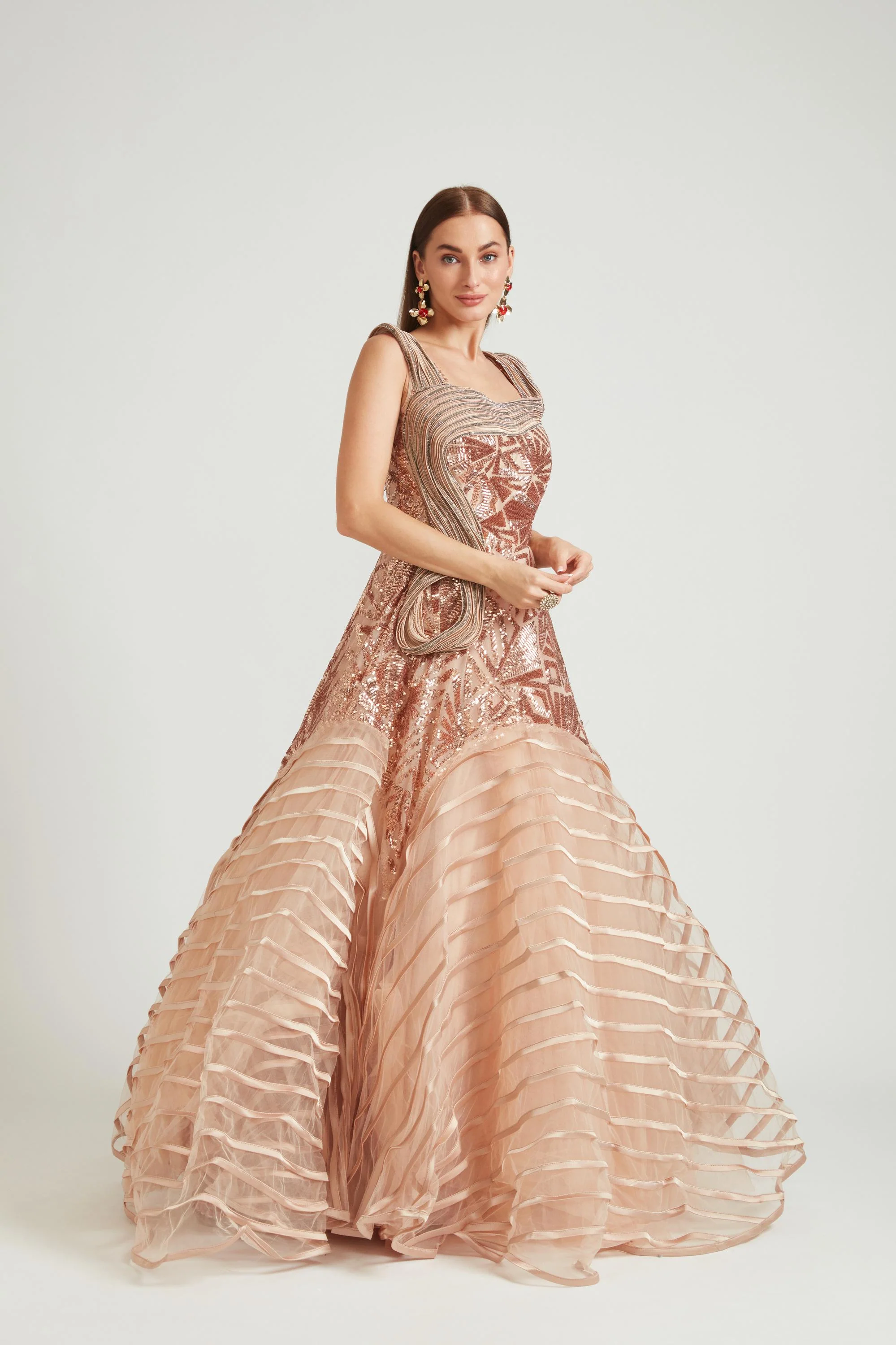 Neerus Gold Color Nett Fabric Gown - Image 2