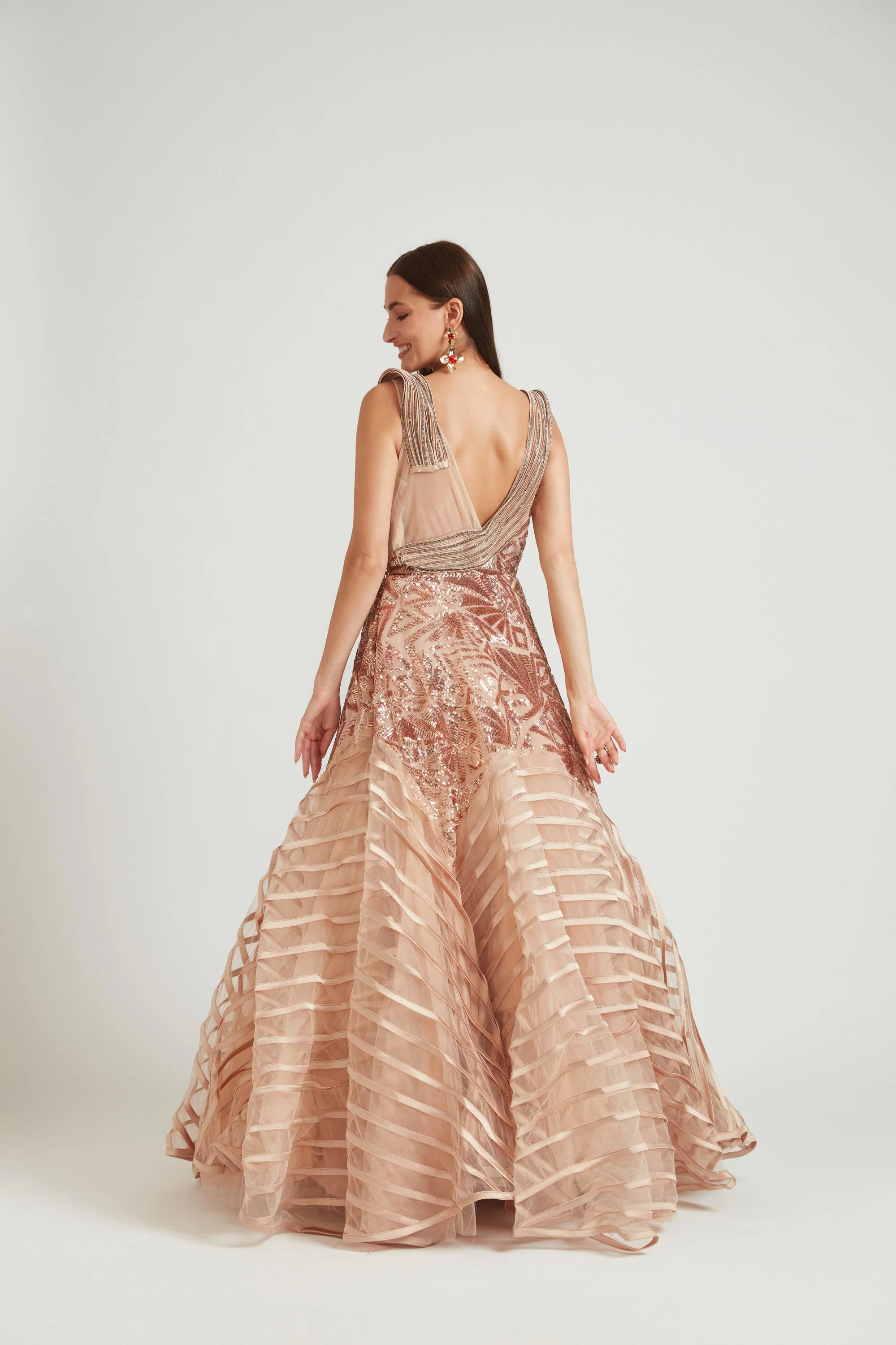 Neerus Gold Color Nett Fabric Gown - Image 3