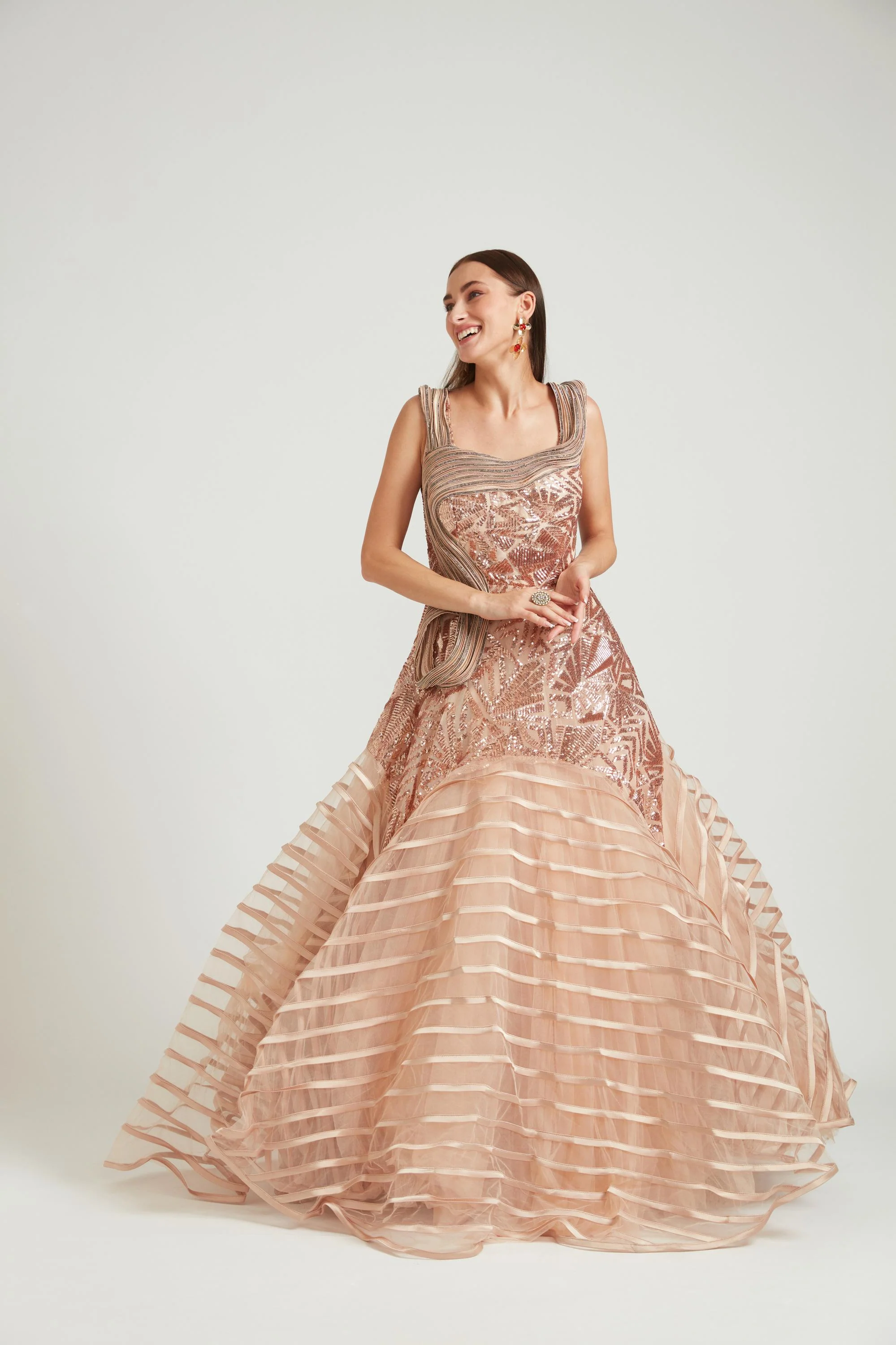 Neerus Gold Color Nett Fabric Gown - Image 5