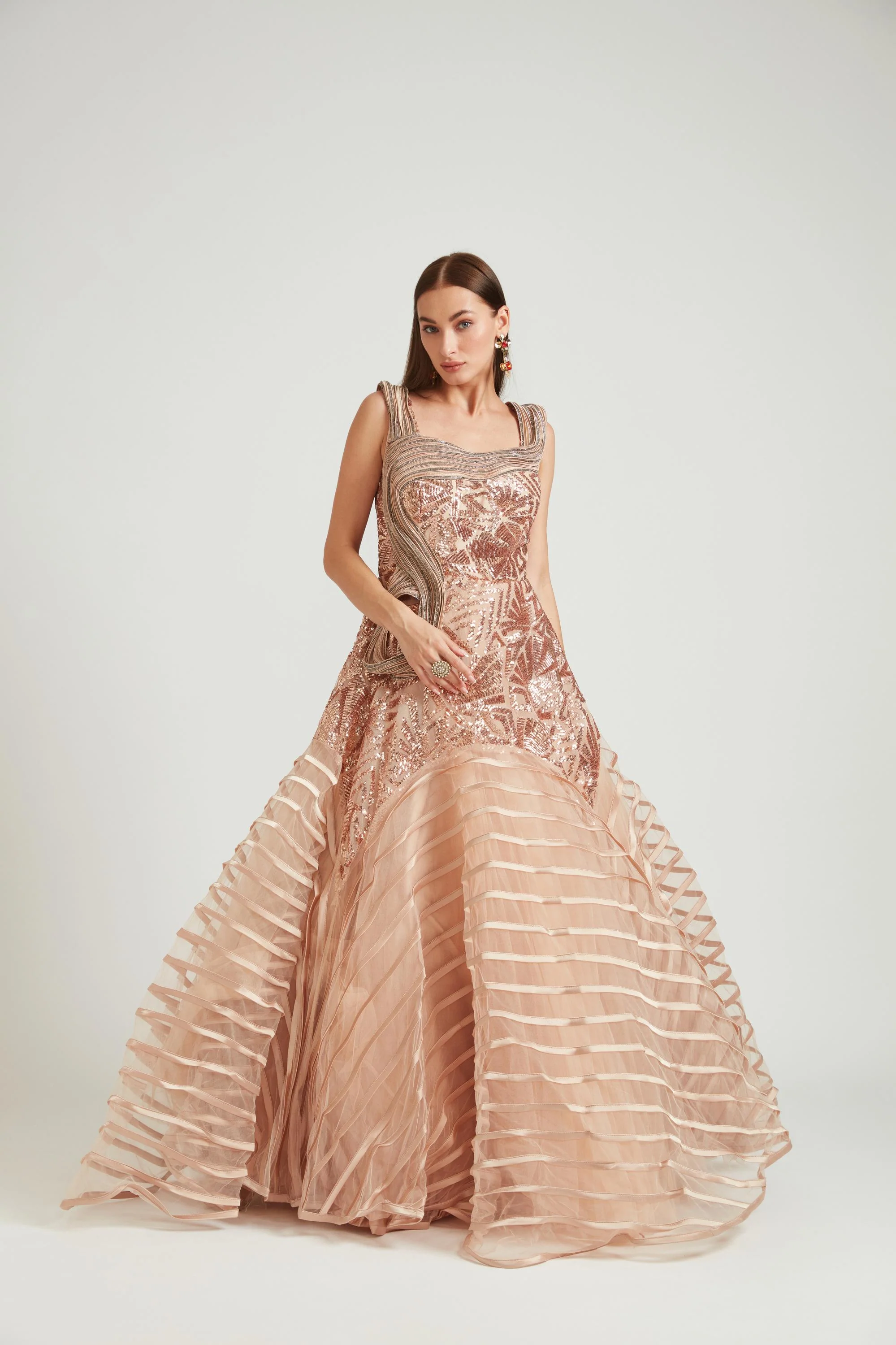 Neerus Gold Color Nett Fabric Gown - Image 6