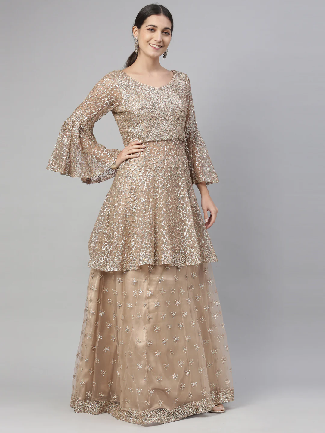 Neerus Gold Color Nett Fabric Lehenga Set - Image 19