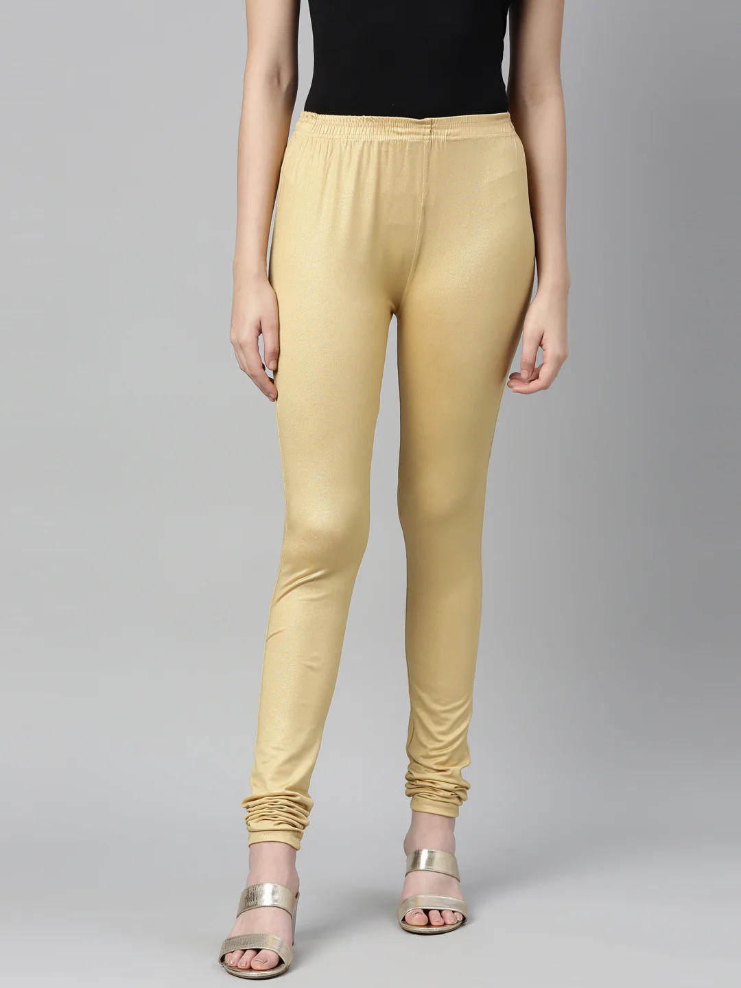 Neerus Gold Color Shimmer Fabric Leggings - Image 9