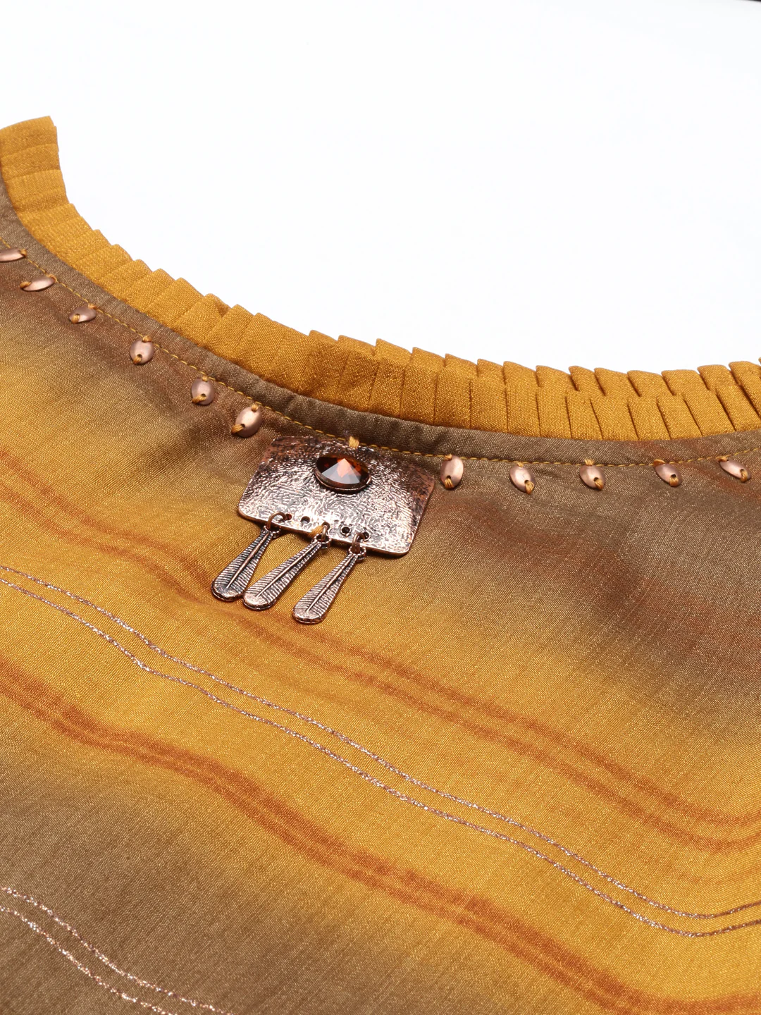 Neerus Gold Color Silk Fabric Kurta - Image 2