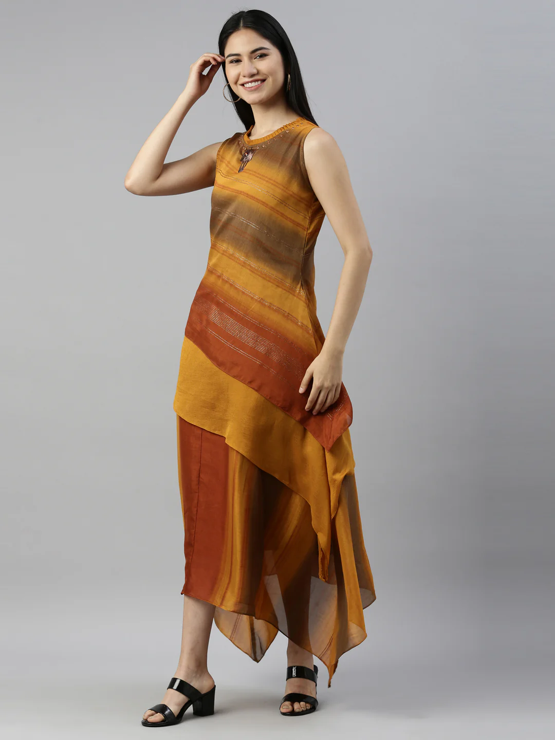 Neerus Gold Color Silk Fabric Kurta - Image 3