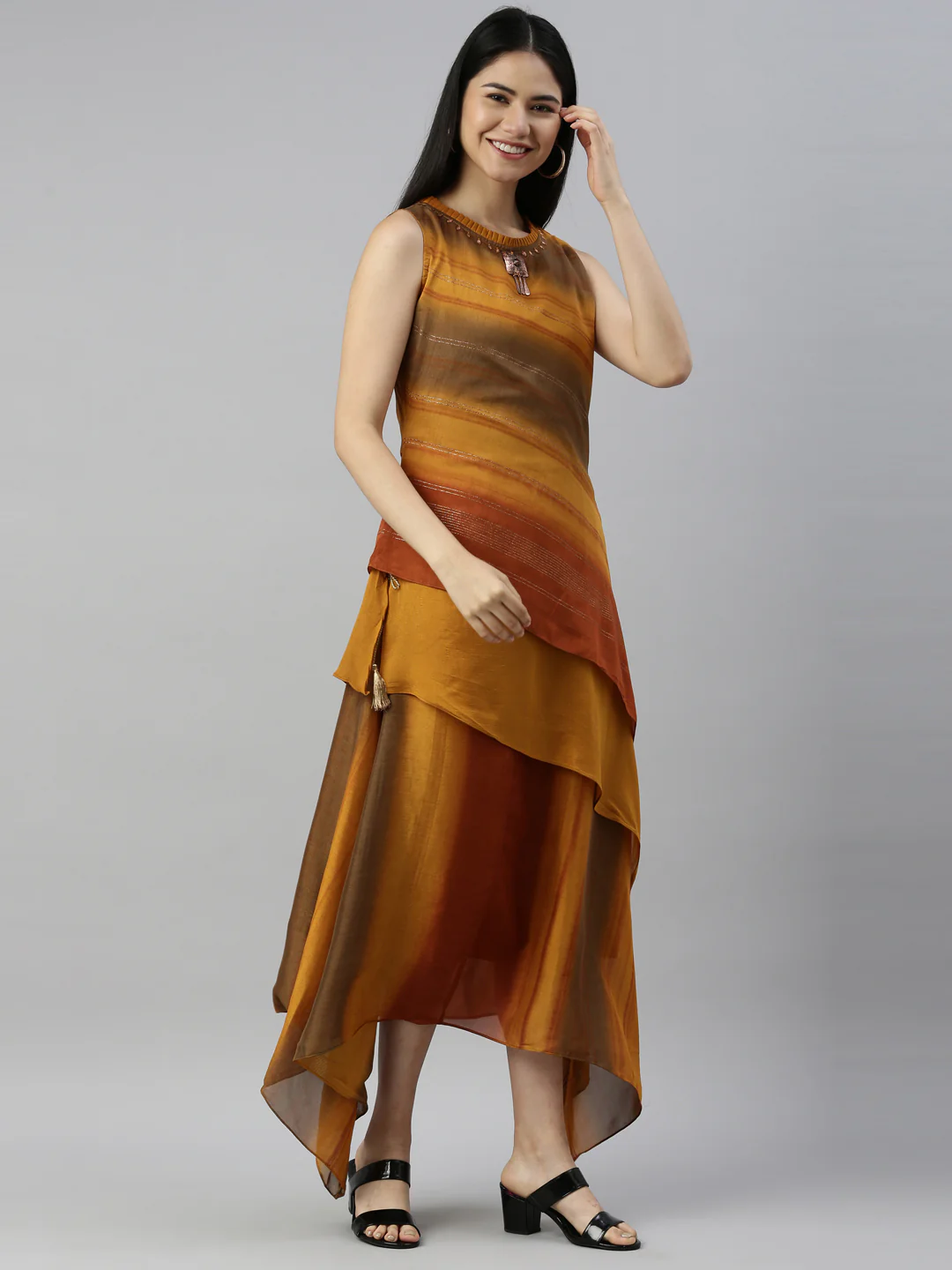 Neerus Gold Color Silk Fabric Kurta - Image 4