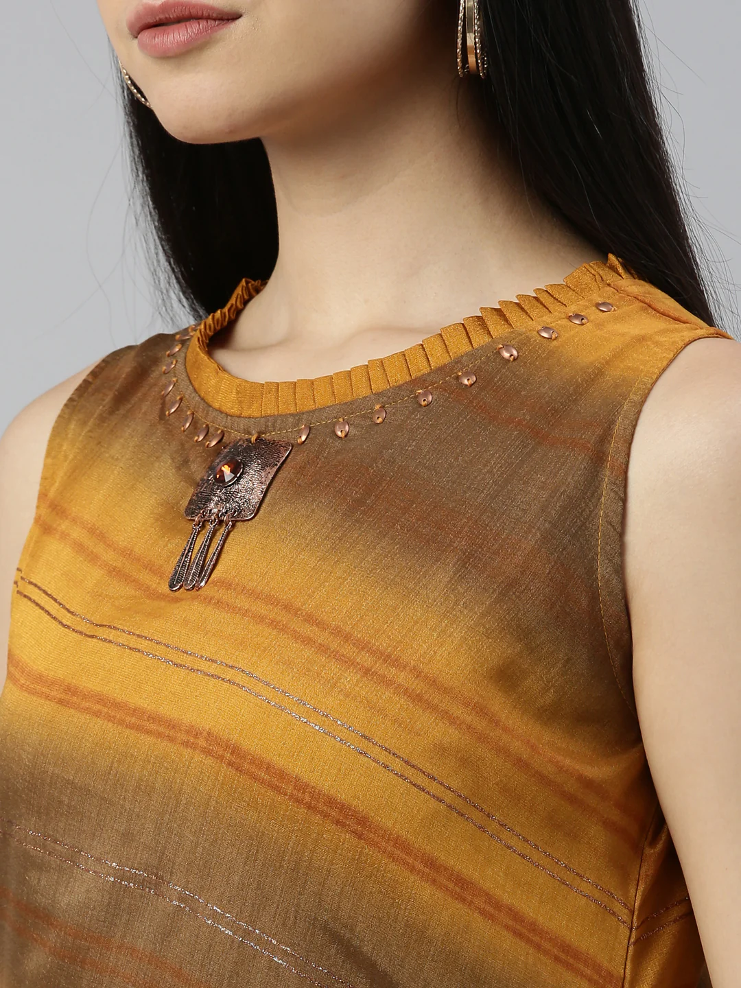 Neerus Gold Color Silk Fabric Kurta - Image 7