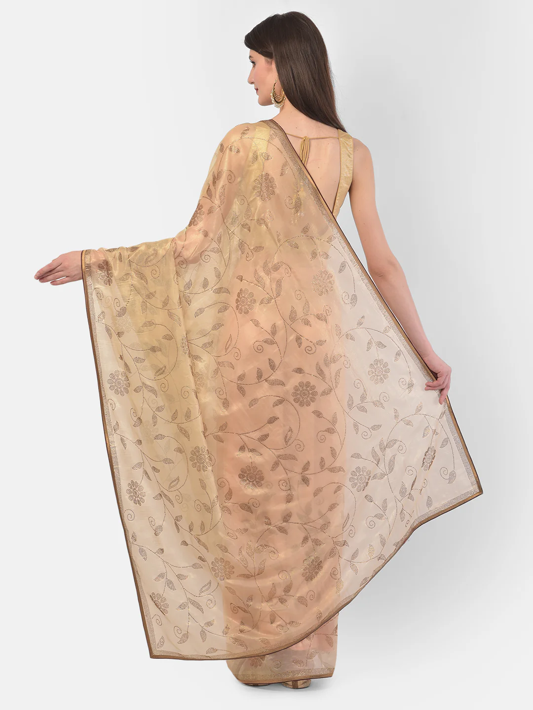 Neerus Gold Color Tissue Fabric Saree. - Image 2