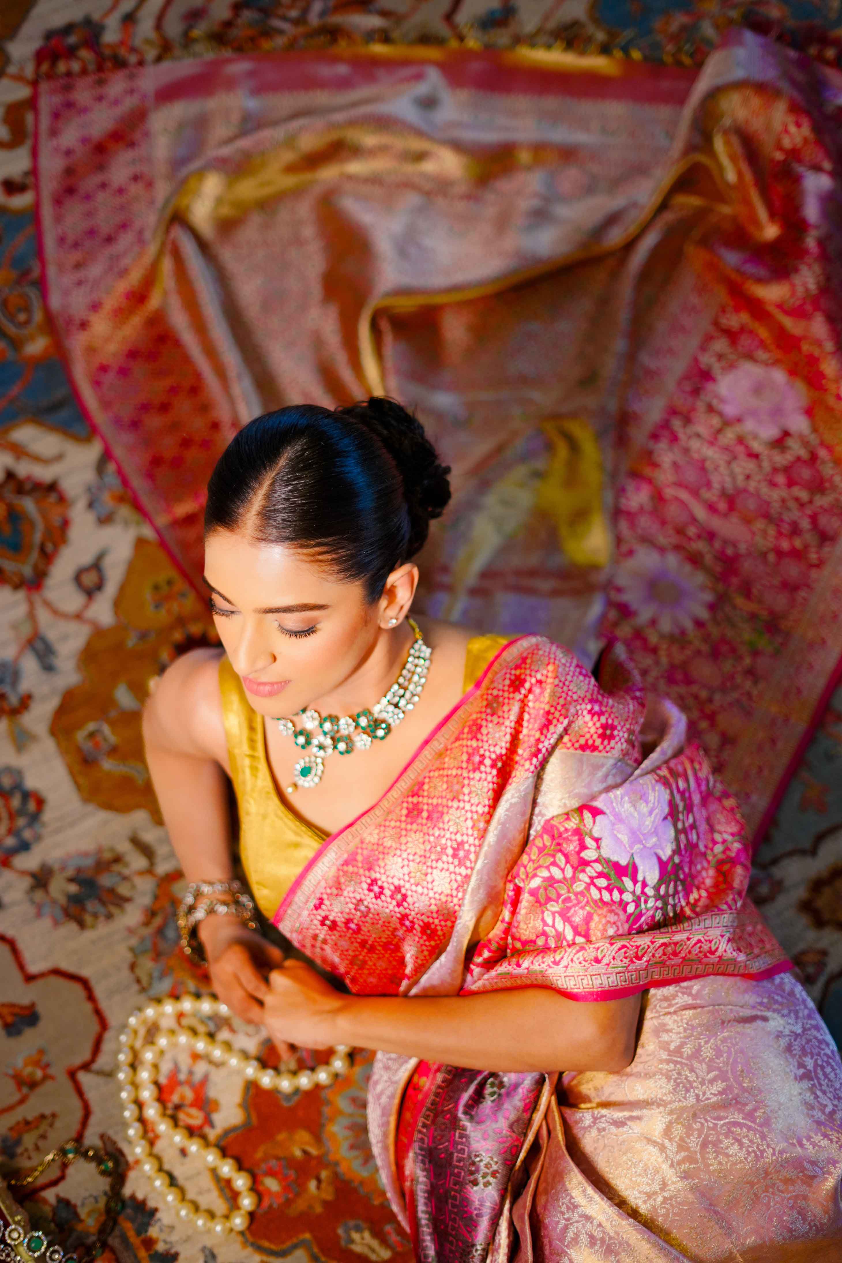 Neerus Gold Pure Silk Saree with Blouse - Image 2